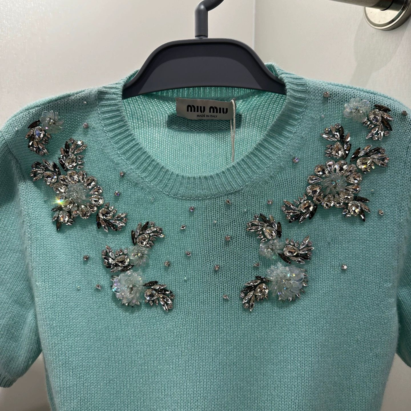 Miu Miu MIU MIU may626 Crystal Lagoon Blue Cashmere Knit SS 38W Size XS / US 0-2 / IT 36-38 - 6 Thumbnail