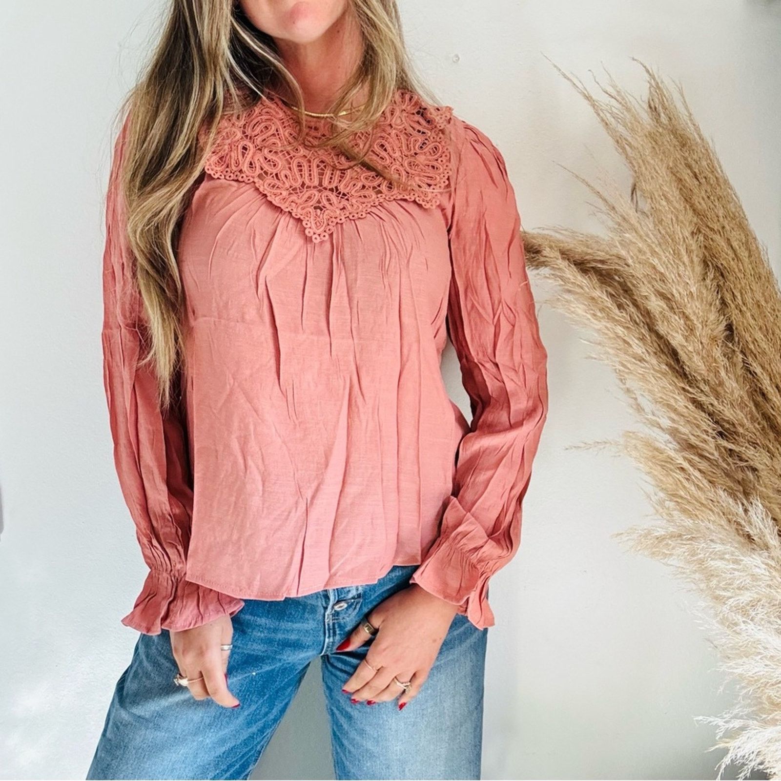 Nordstrom NEW PEPPER Dusty Rose Pink Crochet Lace $88 Blouse Shirt Top Size S / US 4 / IT 40 - 12 Thumbnail