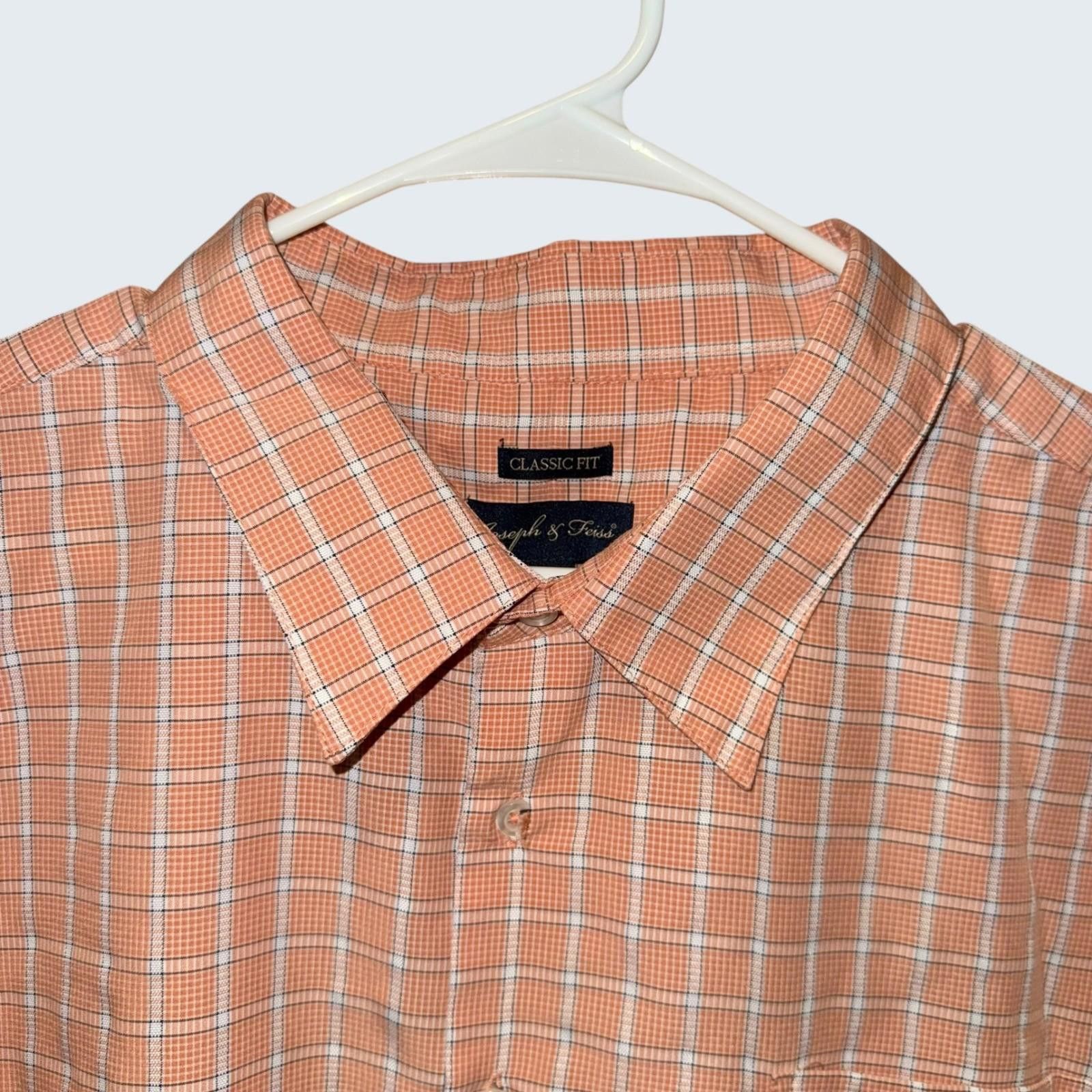 Joseph & Feiss Joseph & Feiss Mens 3X Orange Plaid Button Down Short Sleeve Size US XXL / EU 58 / 5 - 2 Thumbnail