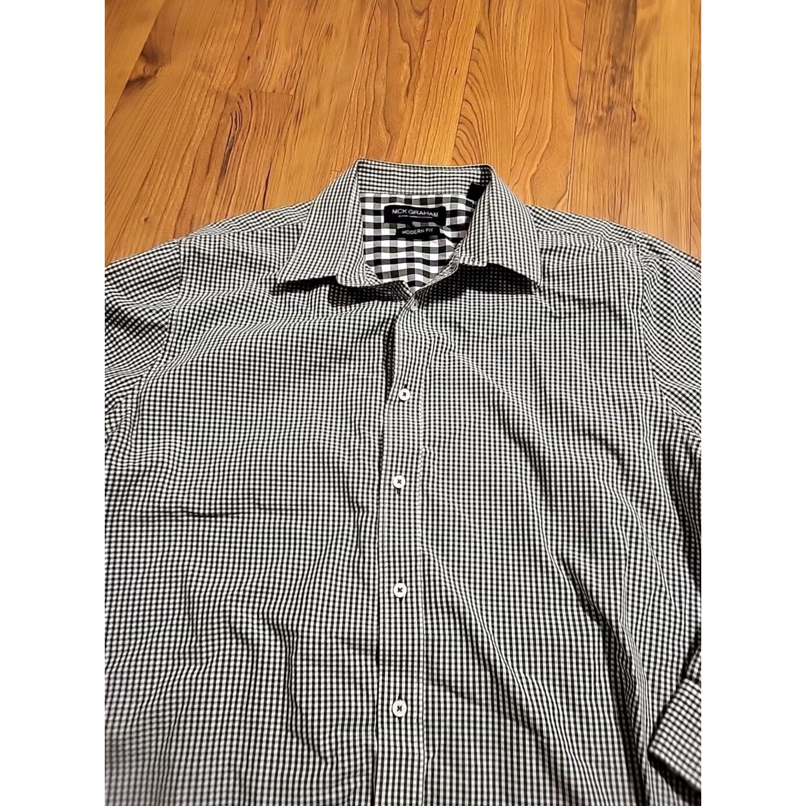 Vintage Nick Graham Modern Fit Button-Up Green White Checker XL Long Sleeve Mens Shirt Size US XL / EU 56 / 4 - 5 Thumbnail