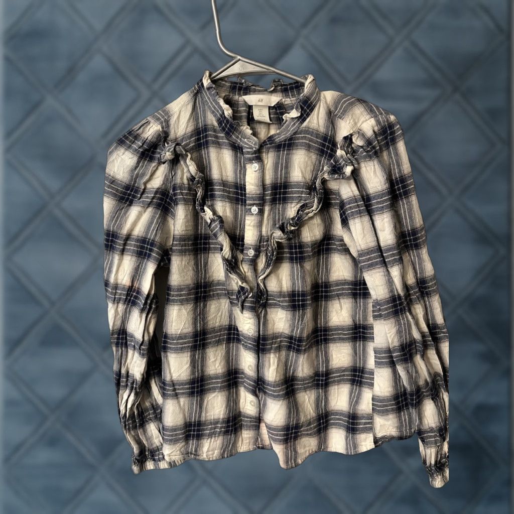 H&M H&M Blouse Plaid Multicolor Long Sleeve Womens Ruffled Crew Button Down Size S Size S / US 4 / IT 40 - 1 Thumbnail