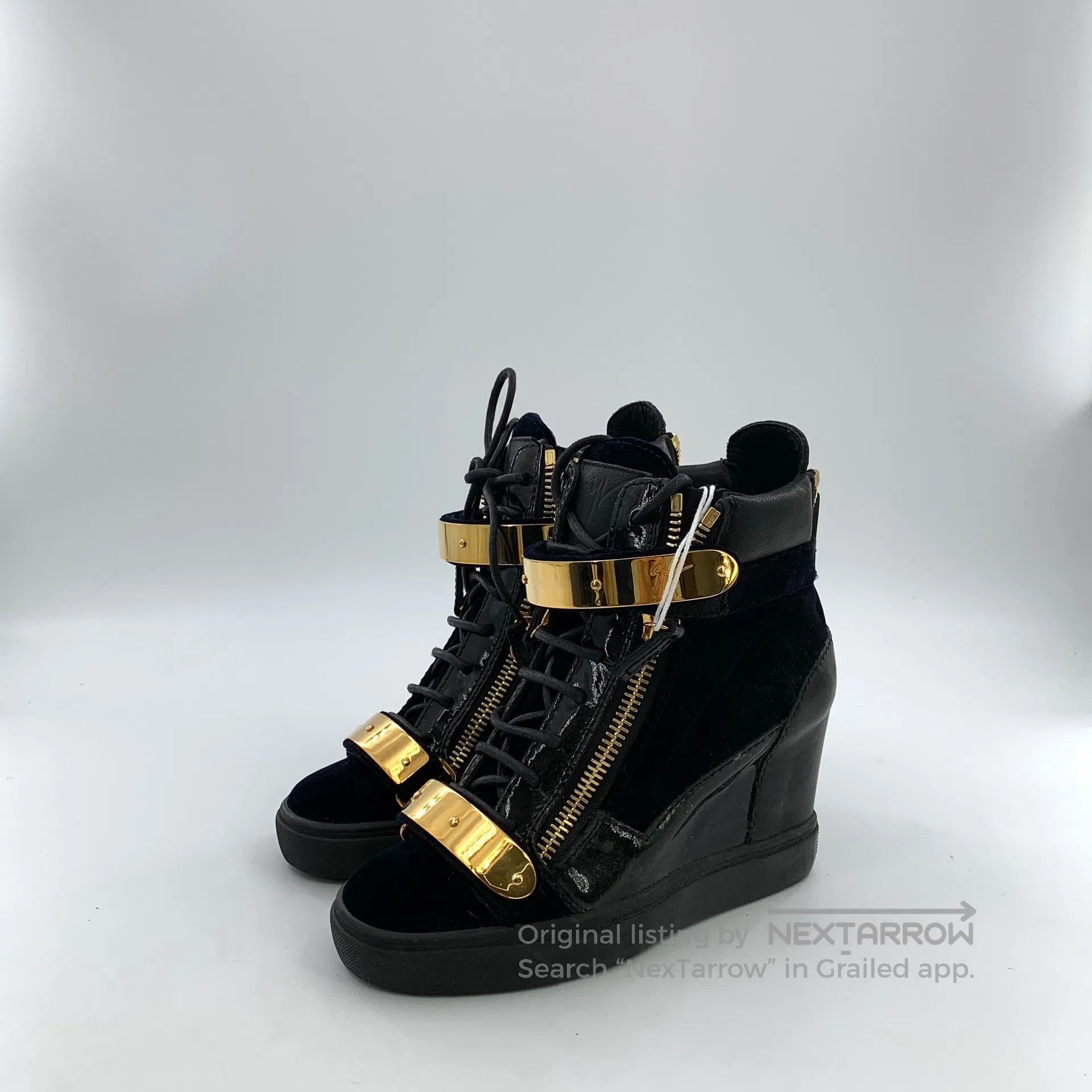 Giuseppe Zanotti Giuseppe Zanotti Black velvet double zipper design lace-up Size US 4.5 / IT 34.5 - 1 Thumbnail
