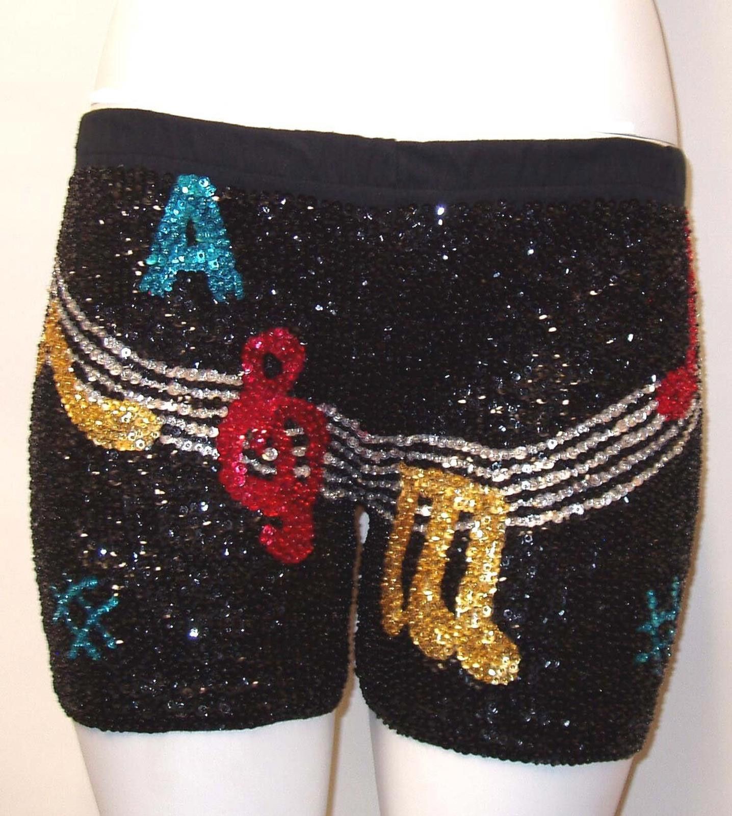 Designer Sequin Short BLACK w/MUSIC NOTES Size 32" / US 10 / IT 46 - 2 Thumbnail