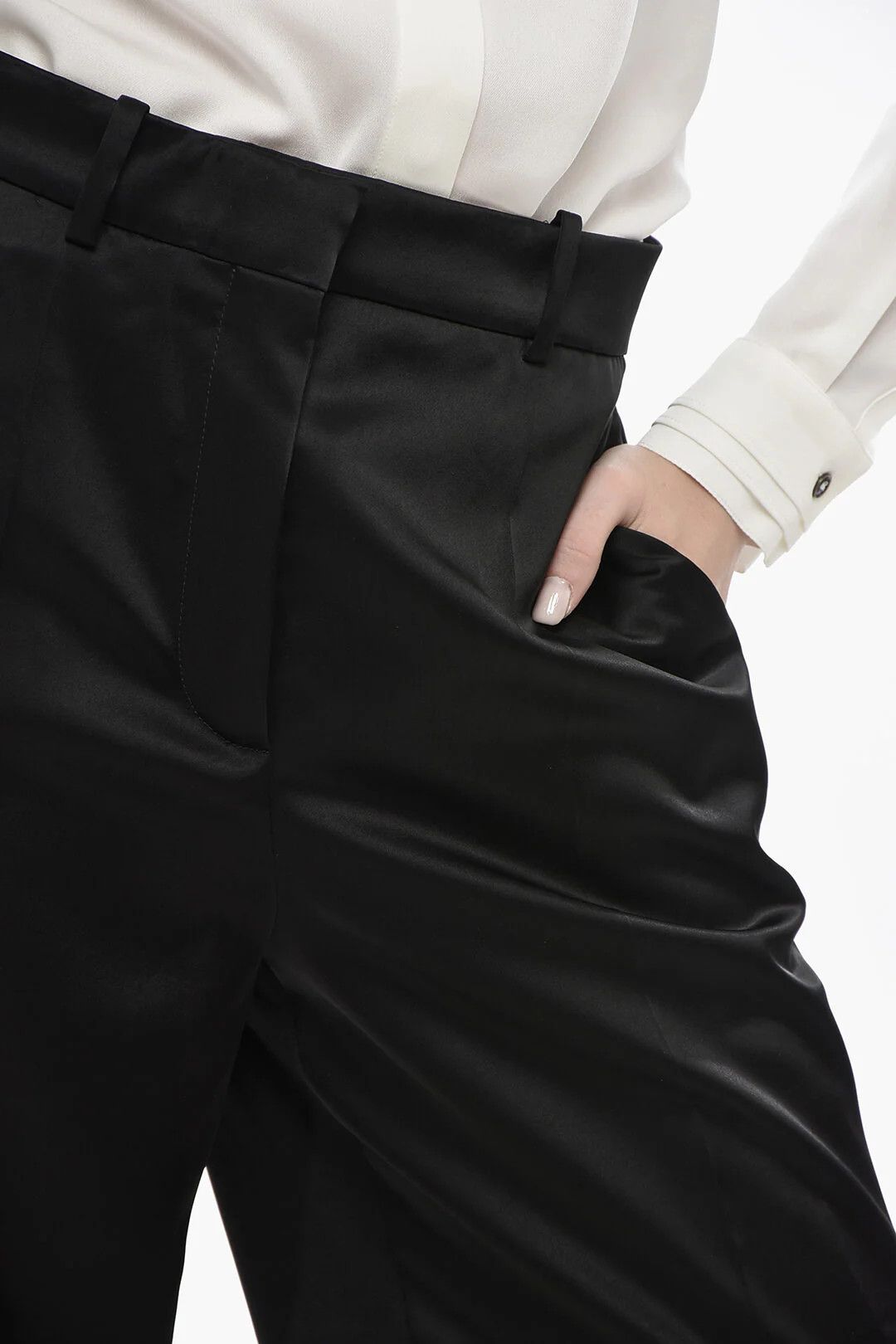 Lanvin og1mm0426 Satin Palazzo Trousers in Black Size 28" / US 6 / IT 42 - 3 Thumbnail