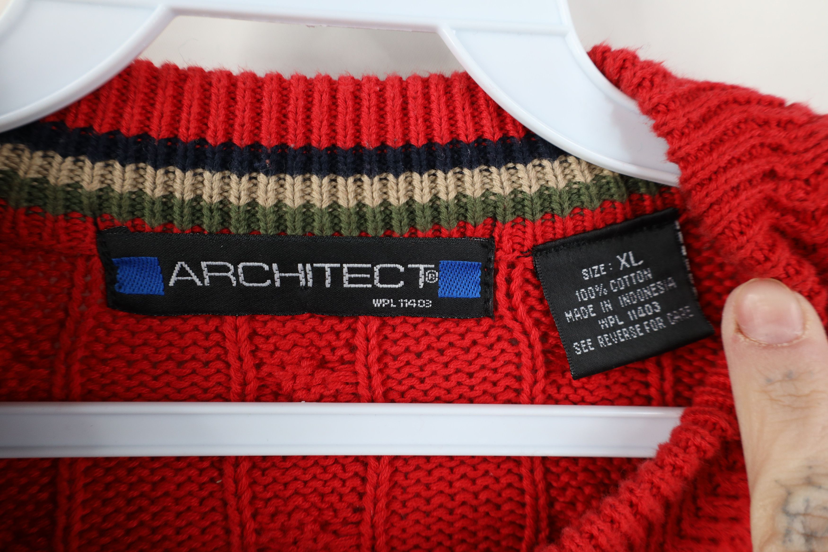 Vintage Vintage 90s Streetwear Cable Knit Crewneck Sweater Red Size US XL / EU 56 / 4 - 4 Thumbnail