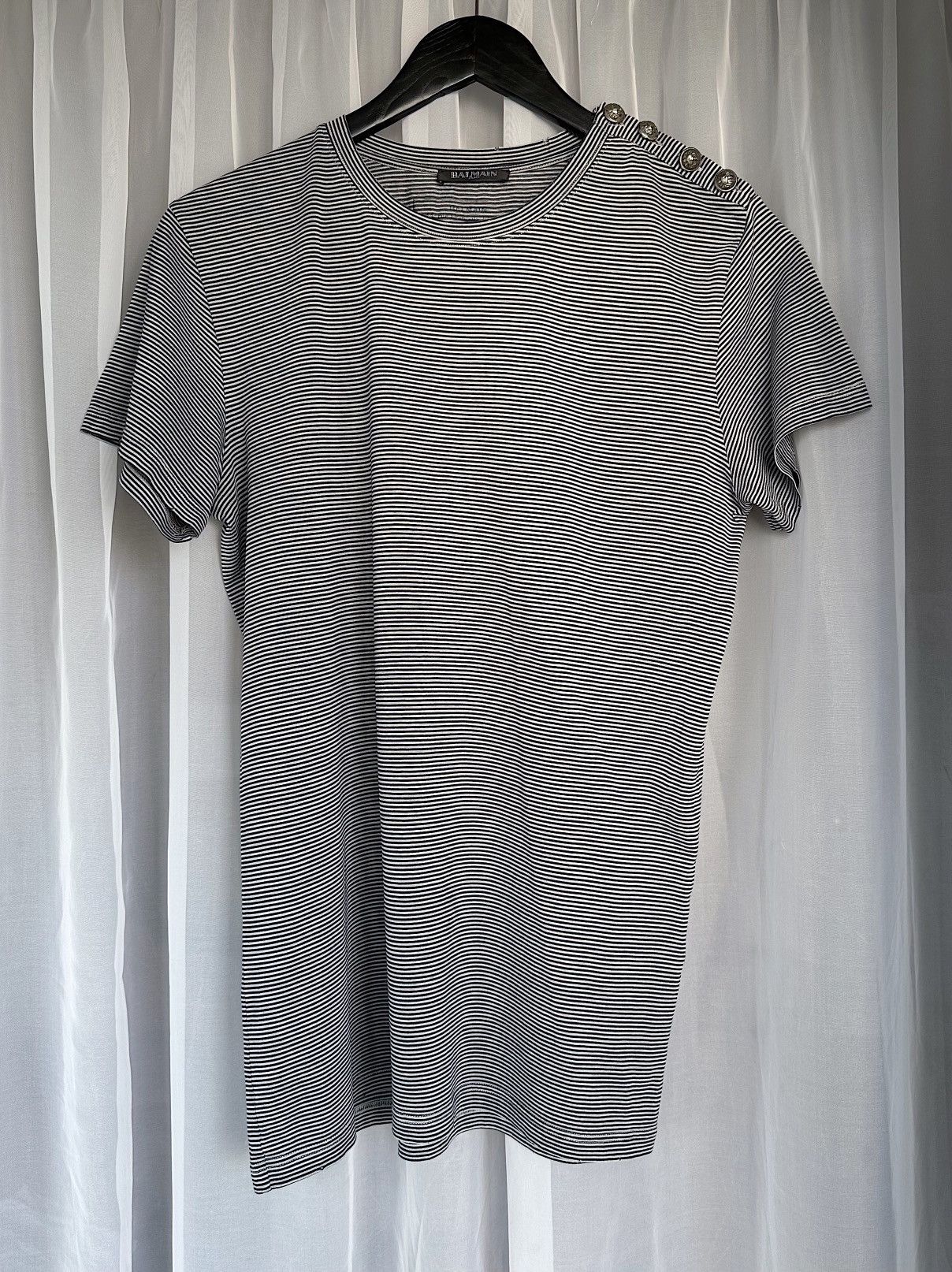 Balmain BALMAIN SS 2015 Striped Distressed Button TShirt Decarnin Size US M / EU 48-50 / 2 - 1 Thumbnail
