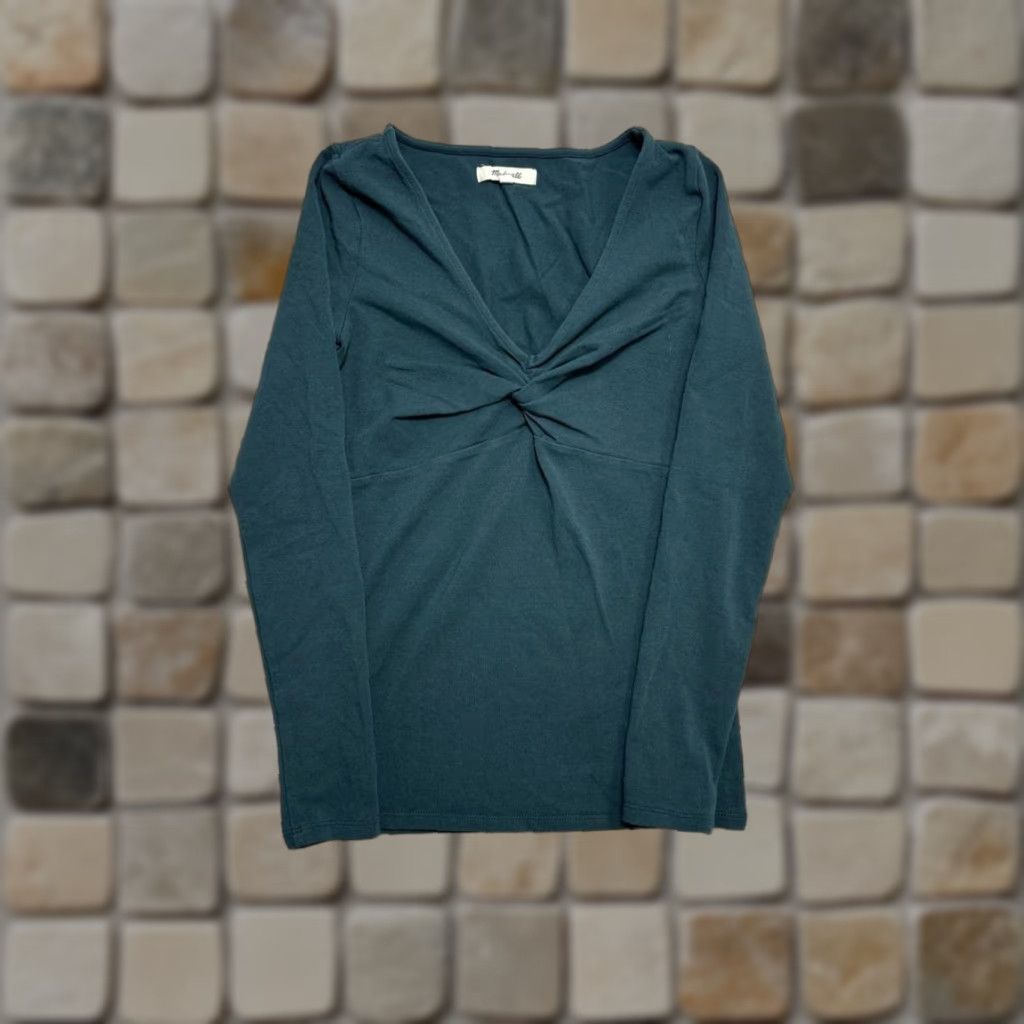 Madewell Madewell Shirt Womens XS Blue Cotton Modal Spandex Twist Front Long Sleeve T Shirt Casual Size XS / US 0-2 / IT 36-38 - 1 Thumbnail