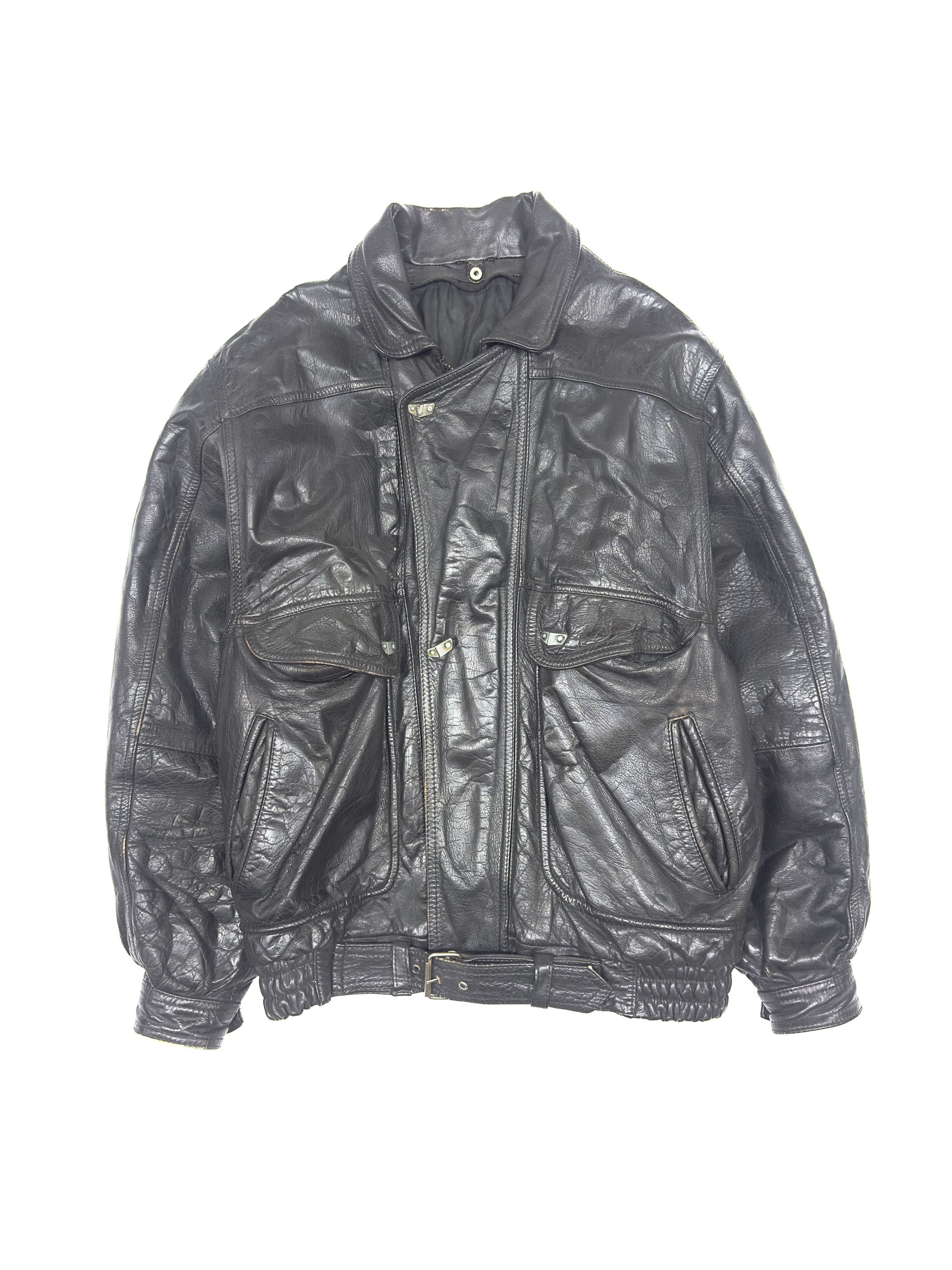 Vintage Daniel Ricci Vintage Heavy Leather Bomber Jacket 1990s Size US L / EU 52-54 / 3 - 3 Thumbnail