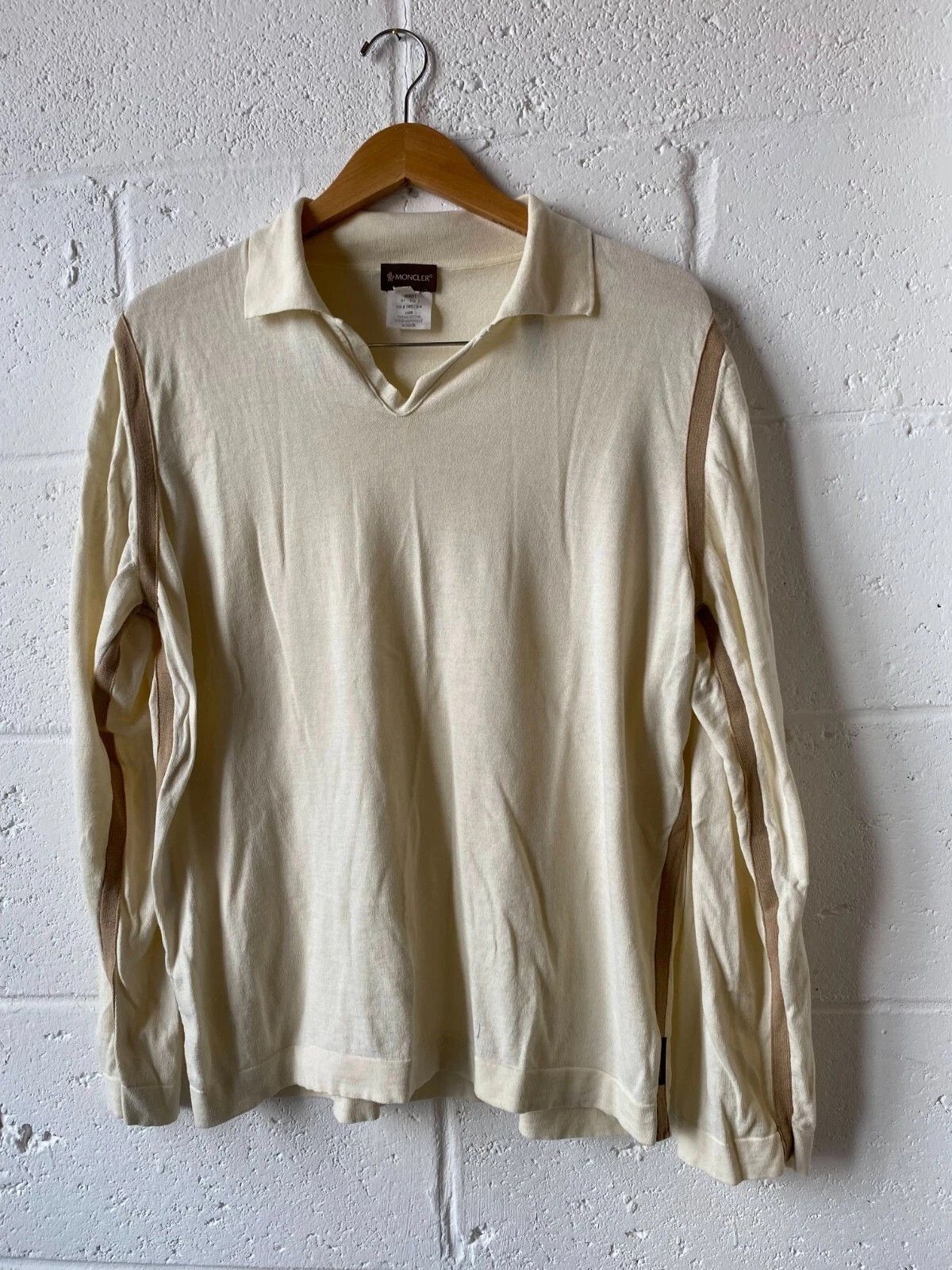 Moncler Moncler cream 100% cotton long sleeve polo shirt , TG L , 81 Size US L / EU 52-54 / 3 - 1 Thumbnail