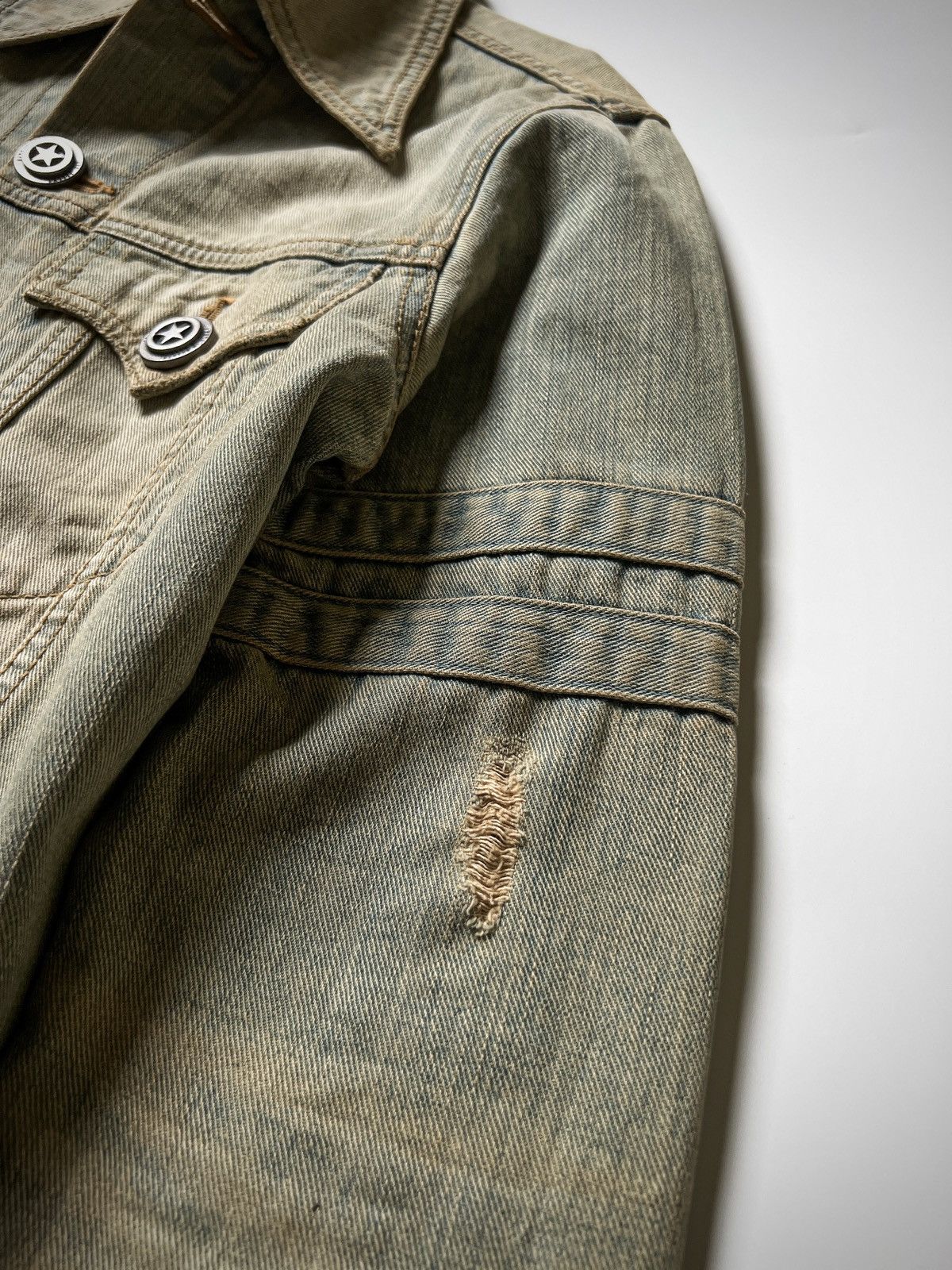If Six Was Nine Led Rechwe Fur Patch Mud Wash Denim Jacket Early 00s Size US M / EU 48-50 / 2 - 8 Thumbnail