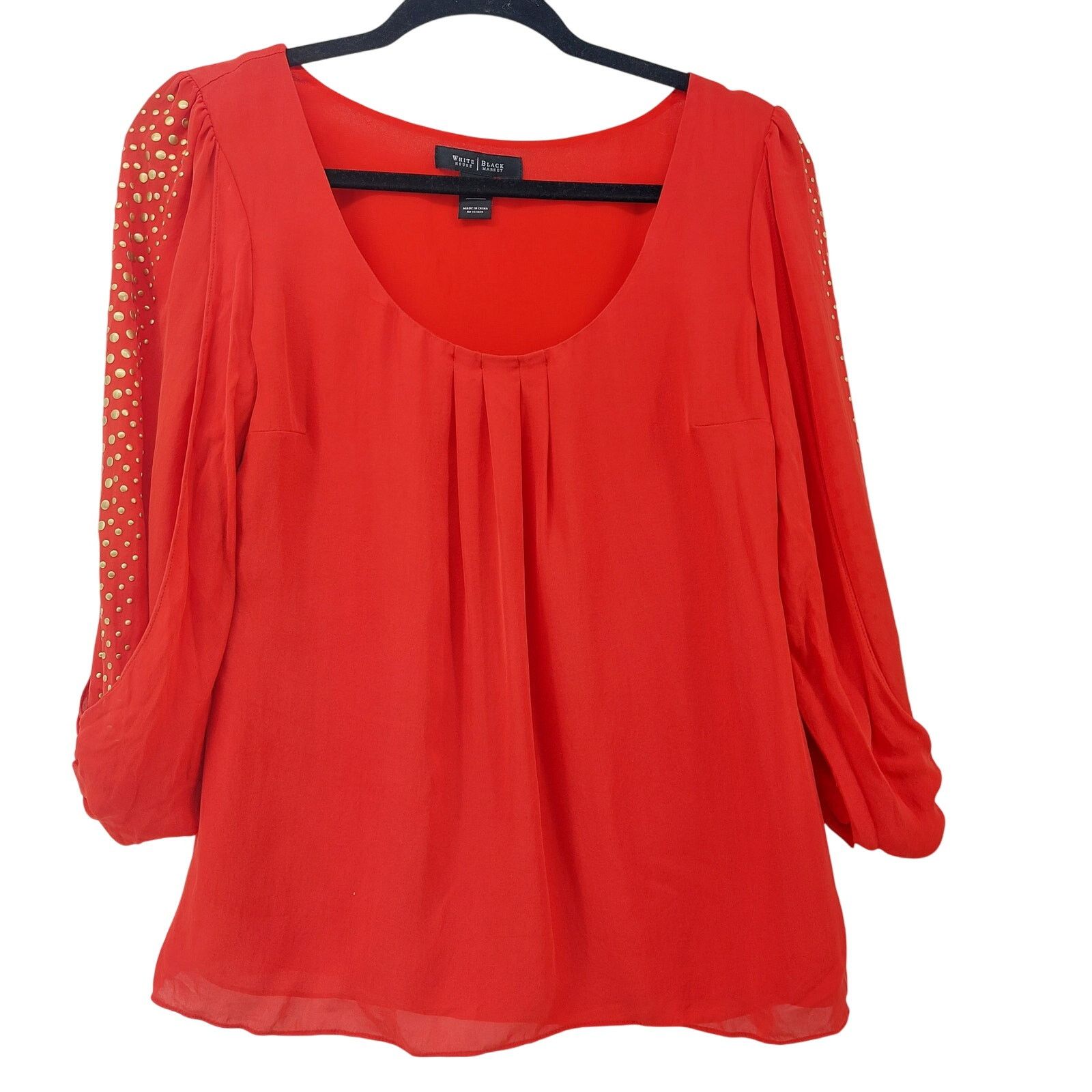 White House Black Market White House Black Market Silk Red Top Studded Sleeves Sz 6 Size M / US 6-8 / IT 42-44 - 1 Thumbnail