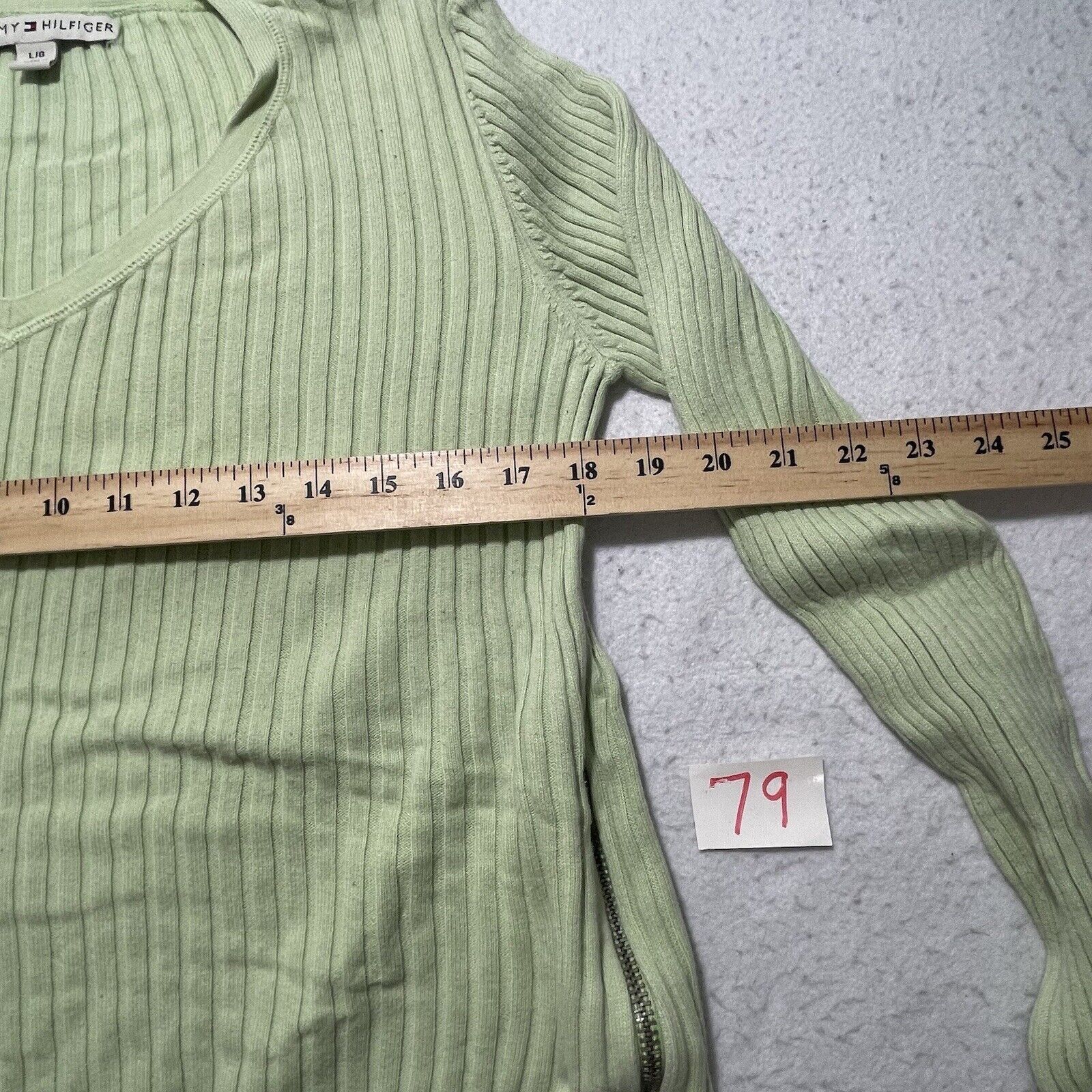 Tommy Hilfiger Tommy Hilfiger V-Neck Pullover Green Sweater Zipper Side Size L / US 10 / IT 46 - 6 Thumbnail