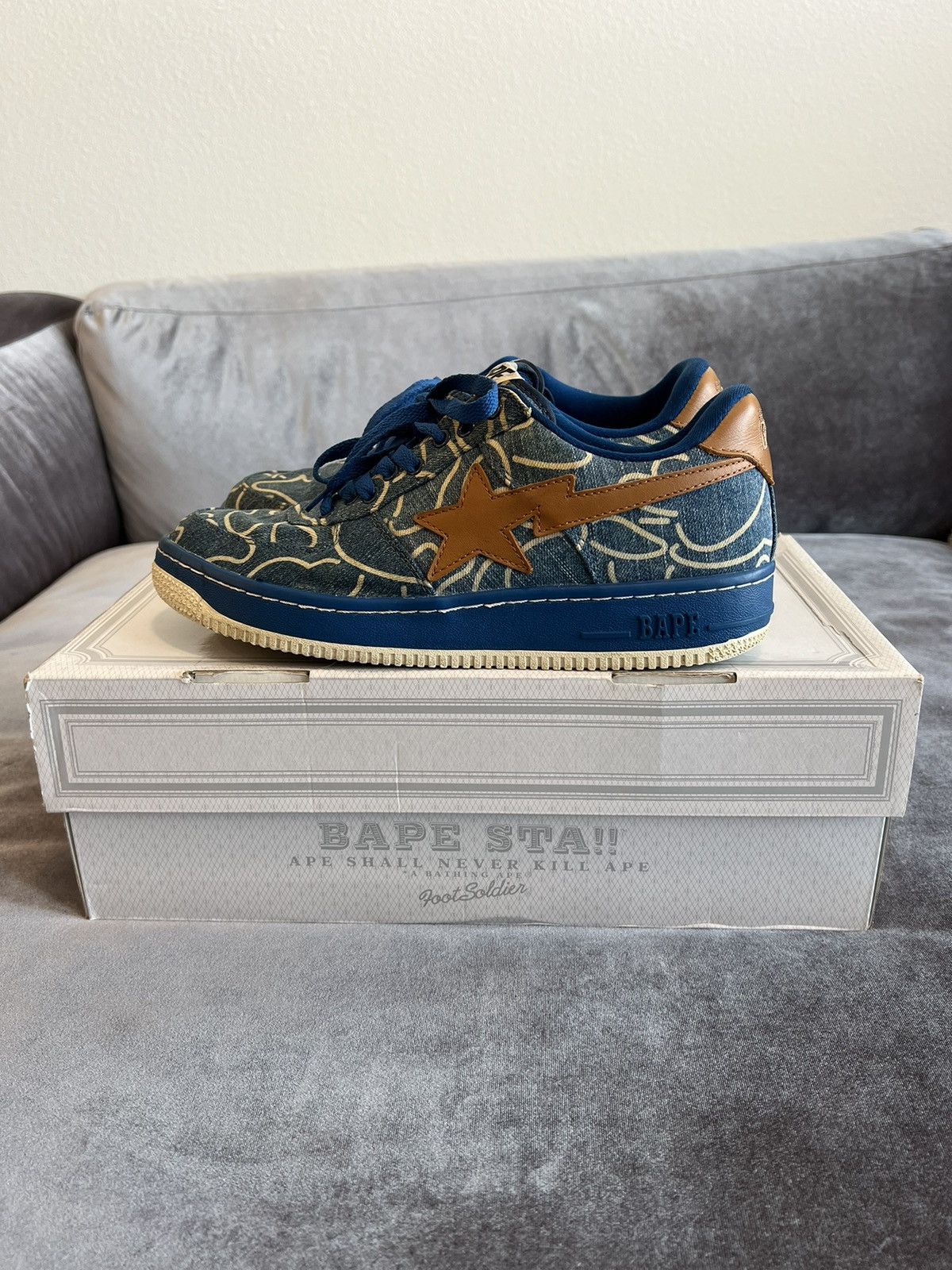 Bape Denim Bapesta Size US 9 / EU 42 - 5 Thumbnail