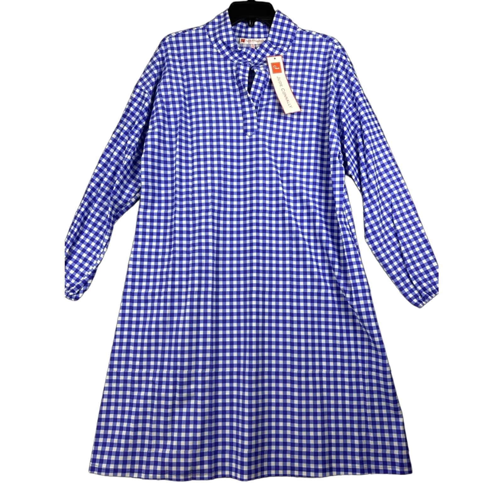 Jude Connally Dress Womens Large Blue Gingham Shift Florence Jude Cloth Shirt Dress Long Sleeve Casual Workwear