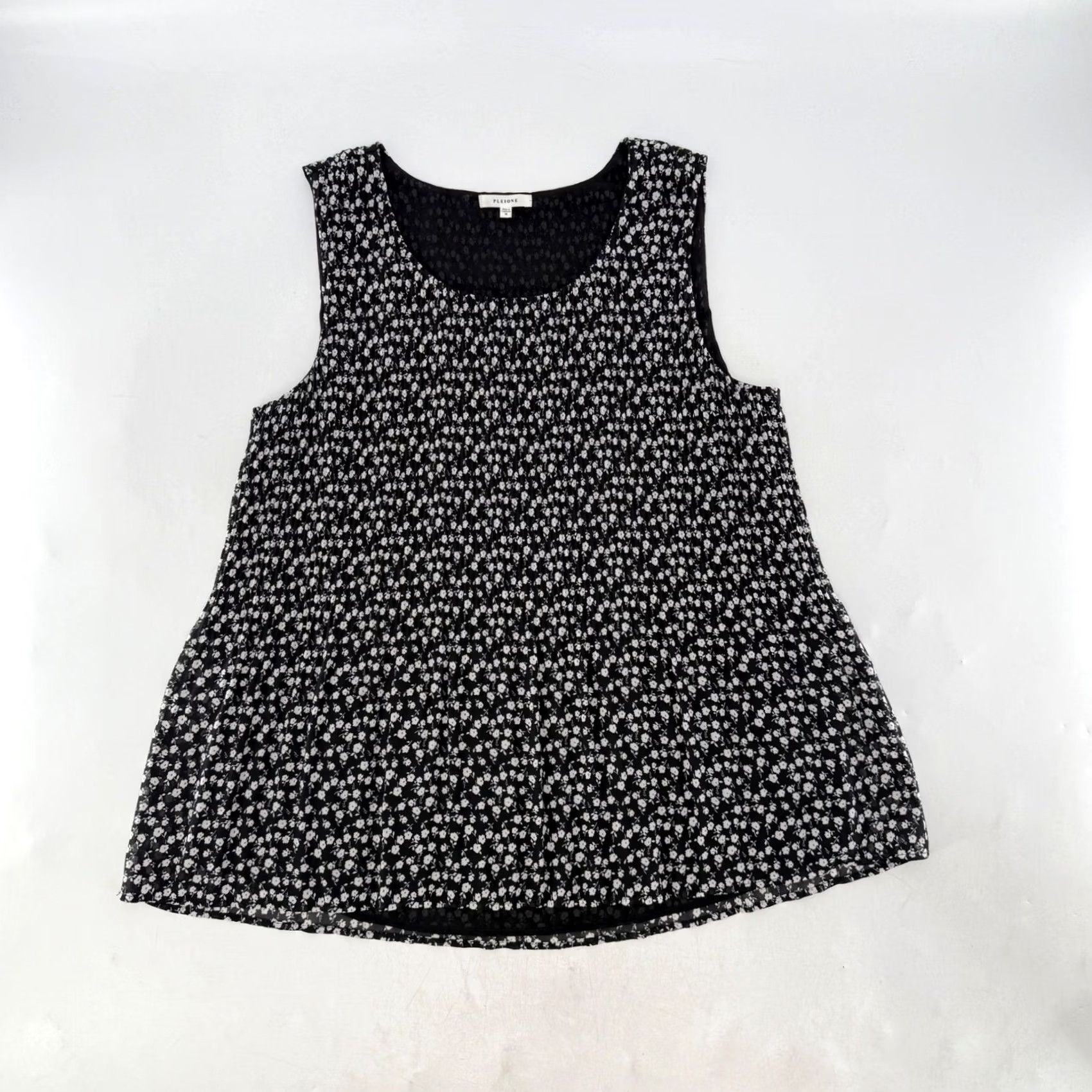 Vintage Pleione Blouse Womens Sz M Black Floral Pleated Sleeveless Office Preppy Boho Size M / US 6-8 / IT 42-44 - 3 Thumbnail