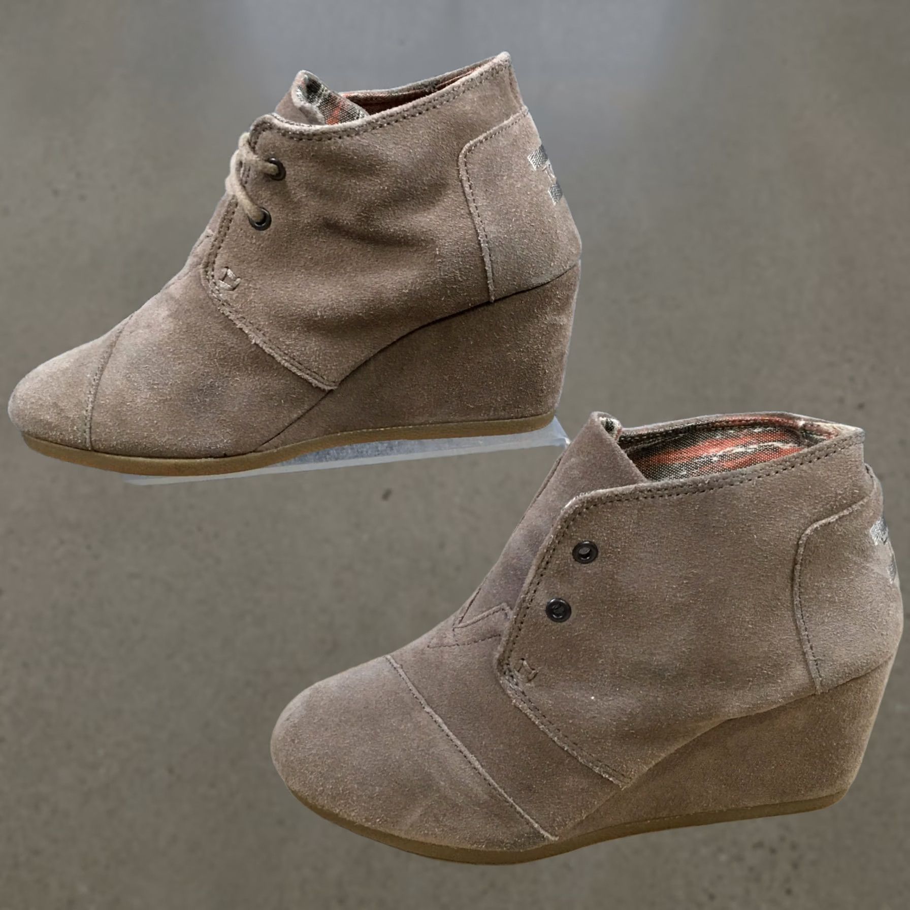 Toms Toms Boots Womens 5.5 Desert Brown Lace Up Casual Ankle Top Wedge Heels 740810 Size M / US 6-8 / IT 42-44 - 1 Thumbnail