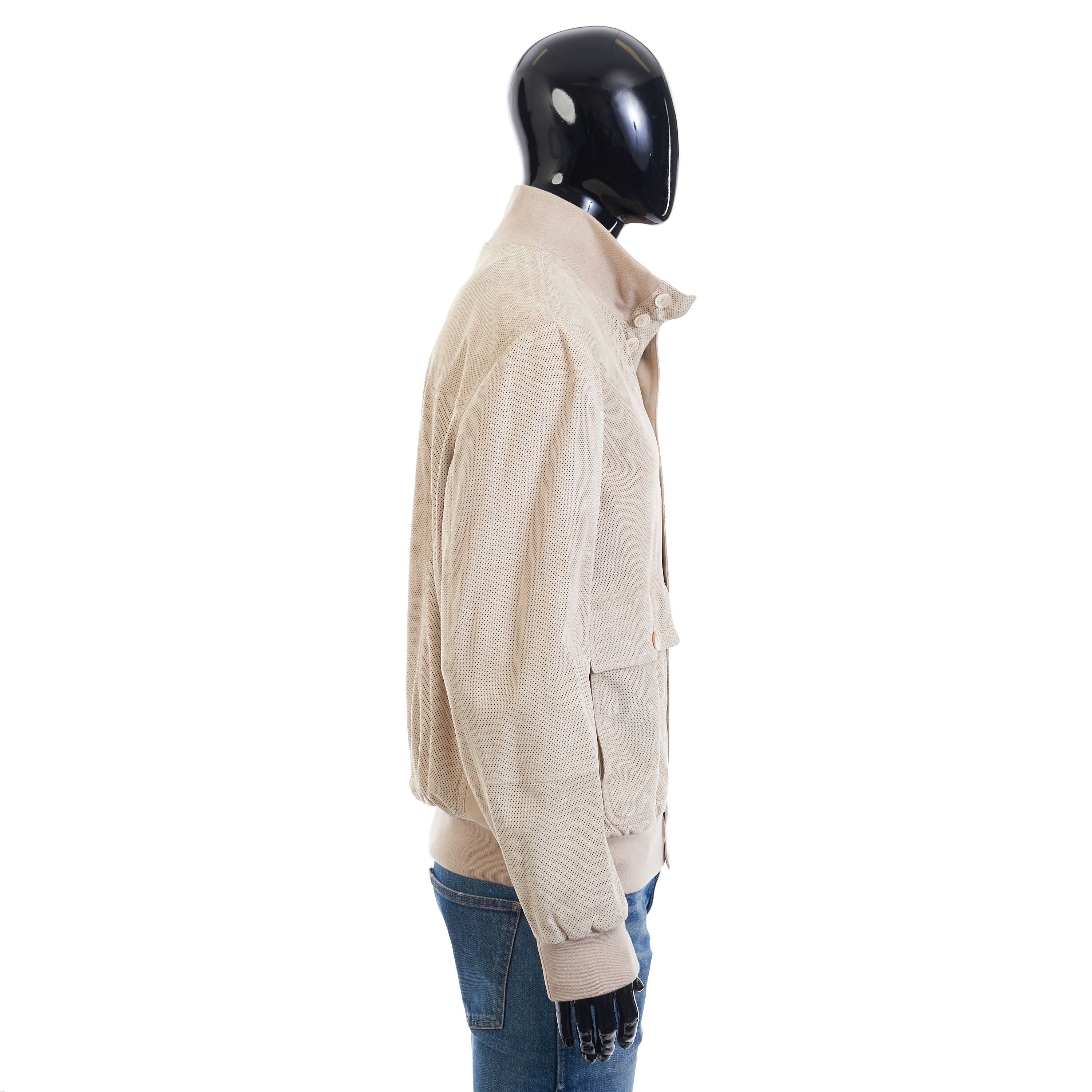 Brunello Cucinelli Light Beige Perforated Leather Jacket - Stand Up Collar Size US M / EU 48-50 / 2 - 8 Thumbnail