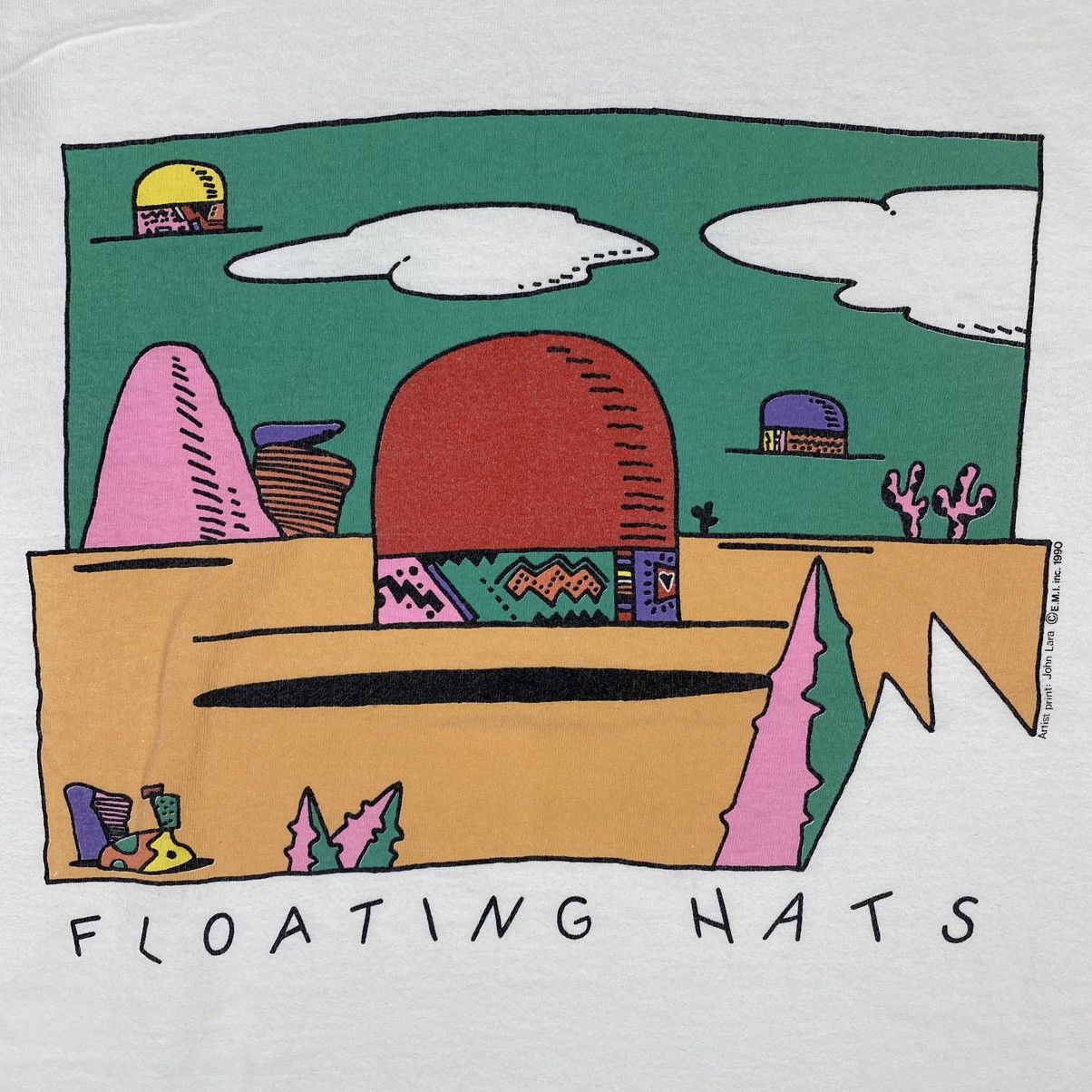 Vintage Vintage 1990 FLOATING HATS Artist Print John Lara Art Tee Size US L / EU 52-54 / 3 - 3 Thumbnail
