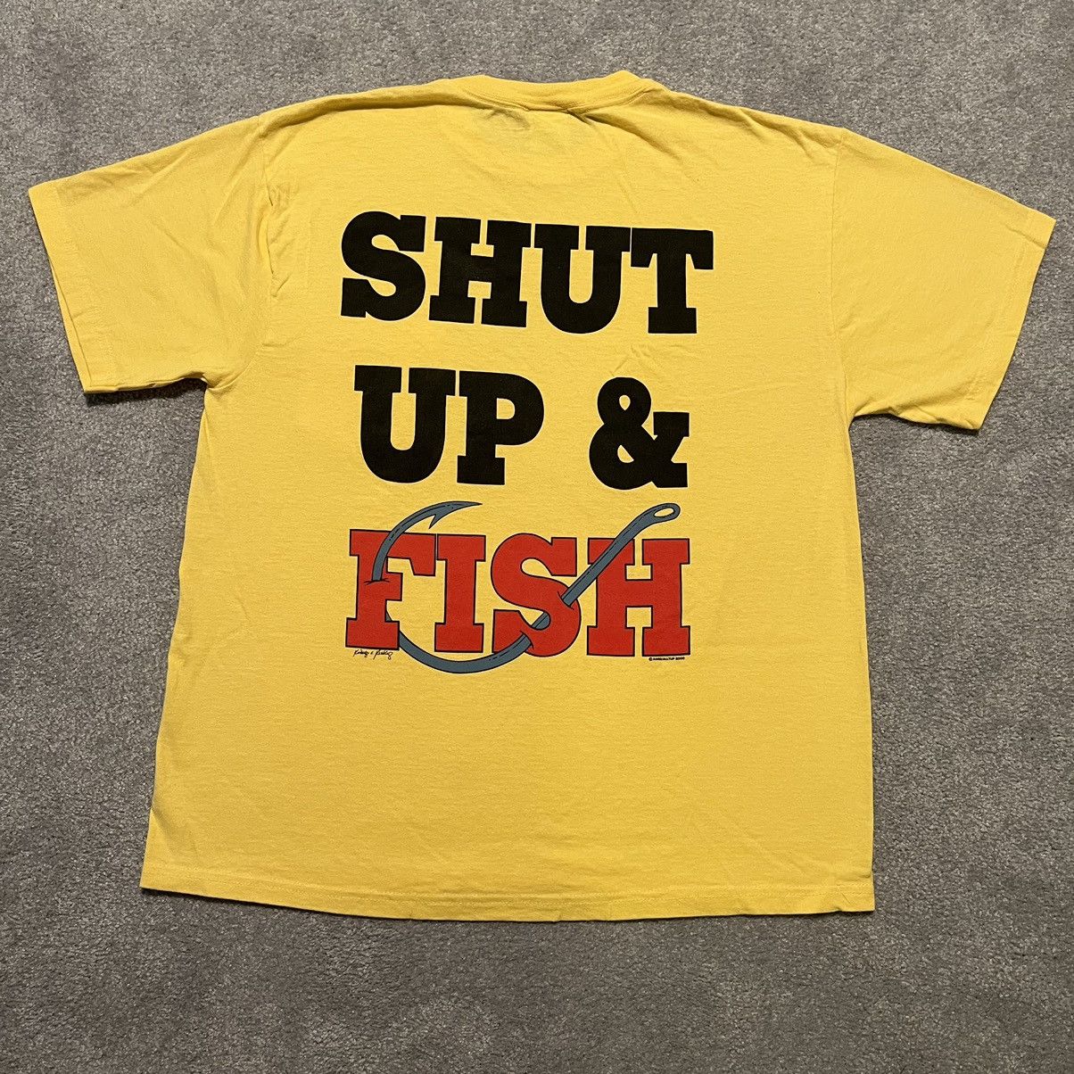 Vintage Vintage 90s Shut Up and Fish Hook Text Parody Funny T Shirt Size US L / EU 52-54 / 3 - 1 Thumbnail