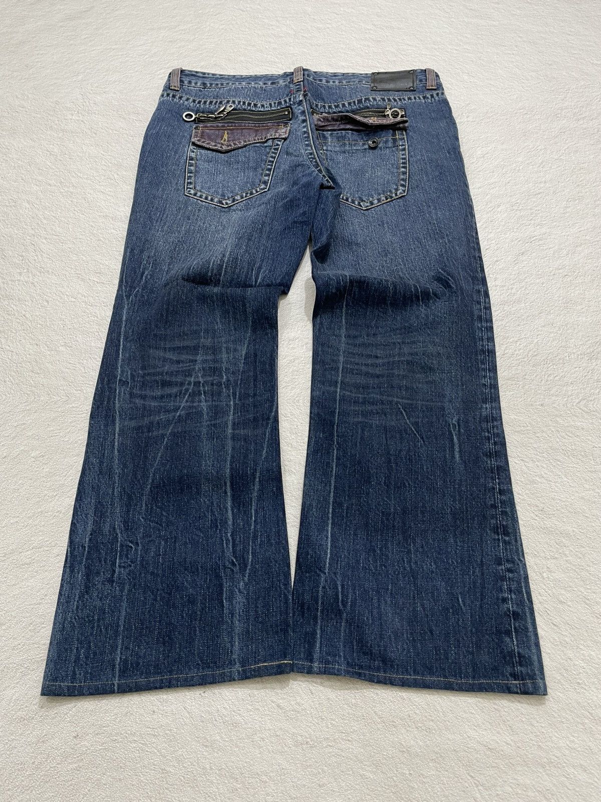 Japanese Brand 2000s Semantic Flare Raw Denim Ripped Baggy Jeans Y2K Size US 36 / EU 52 - 6 Thumbnail