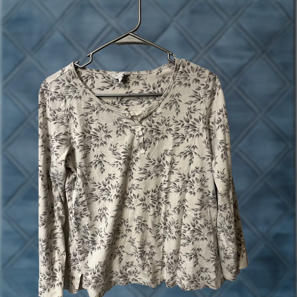 Charter Club Charter Club Pajama Top Womens Medium White Gray Floral Henley Neck Size M / US 6-8 / IT 42-44 - 1 Thumbnail