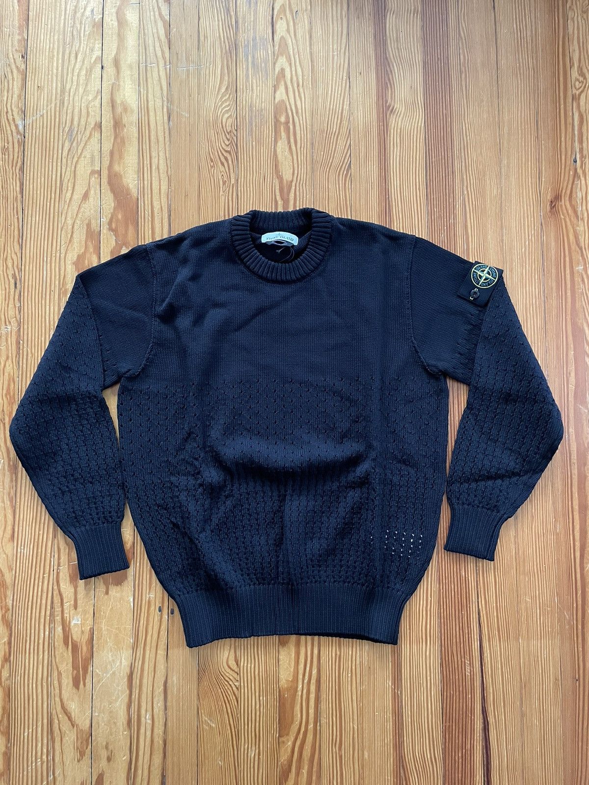 Stone Island Perforated Hole Punch Knit Sweater Black