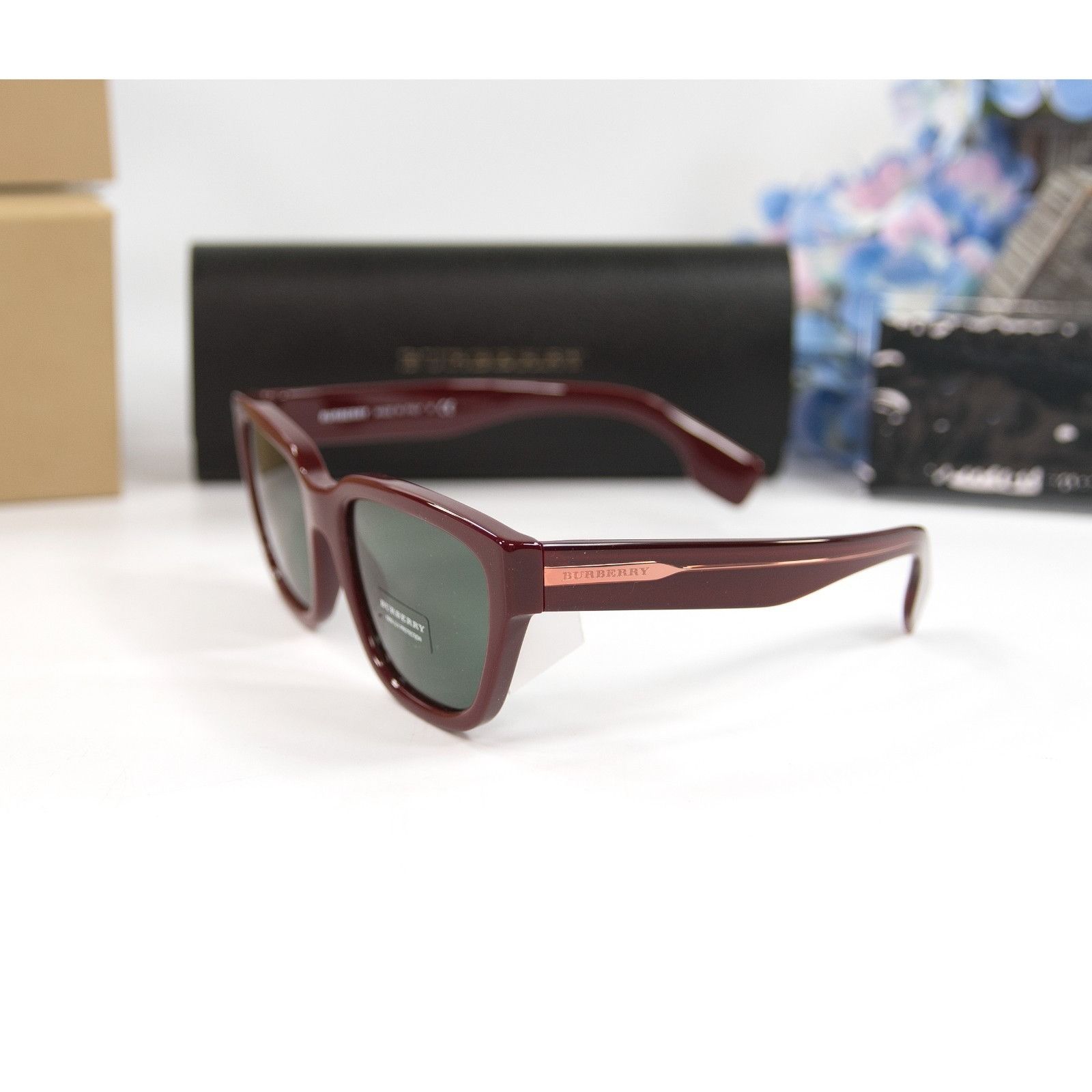 Burberry Burberry BE4277 Burgundy Red Acrylic Cat Eye Logo Sunglasses Size ONE SIZE - 3 Thumbnail