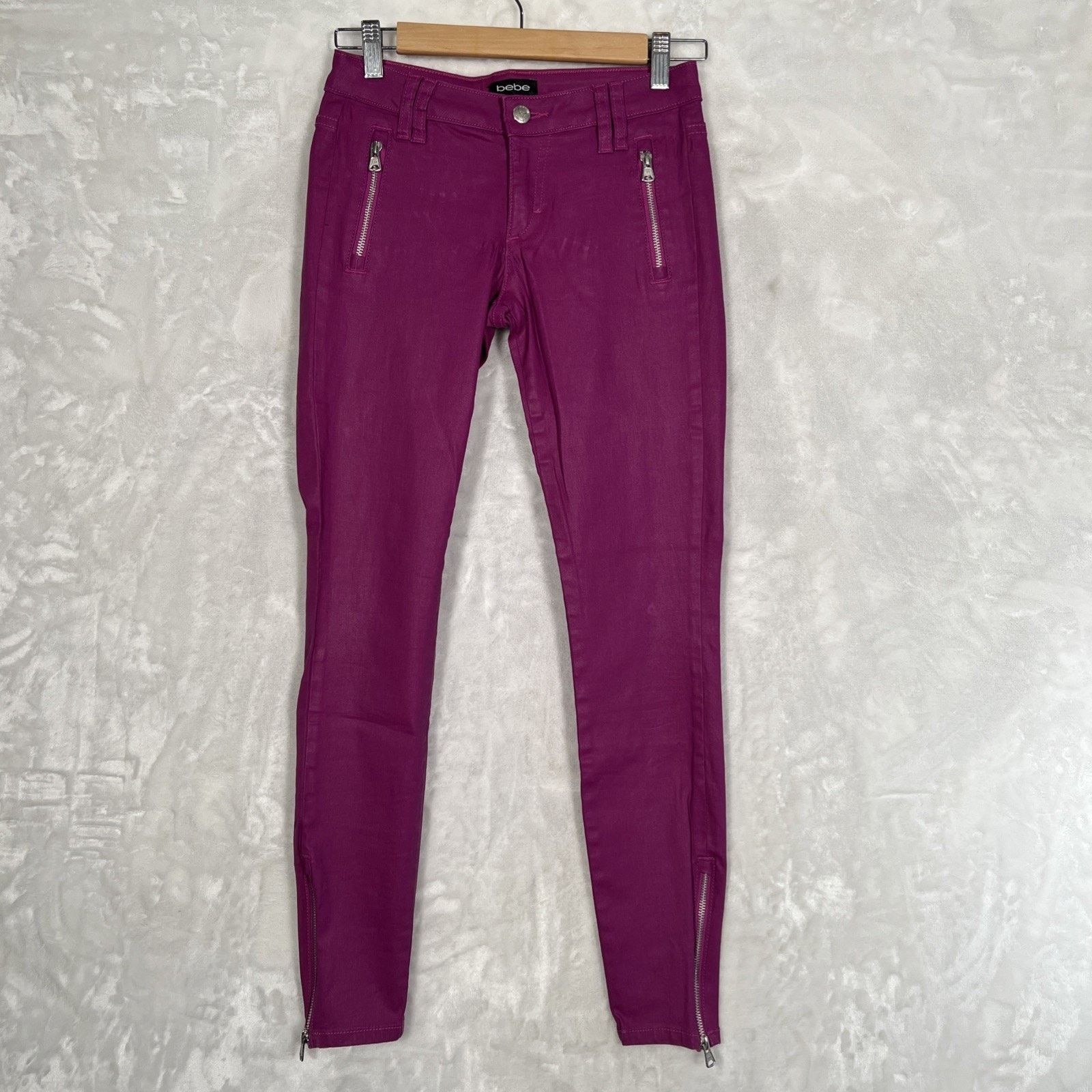 Bebe Bebe Women's Purple Shiny Pants Size 26 Zipper Pockets Size 26" / US 2 / IT 38 - 1 Thumbnail