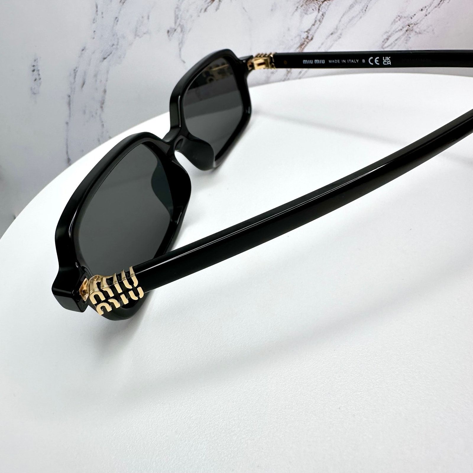 Miu Miu MIU MIU Sunglasses New Black Square Acetate Gold Metal Logo Size ONE SIZE - 14 Thumbnail