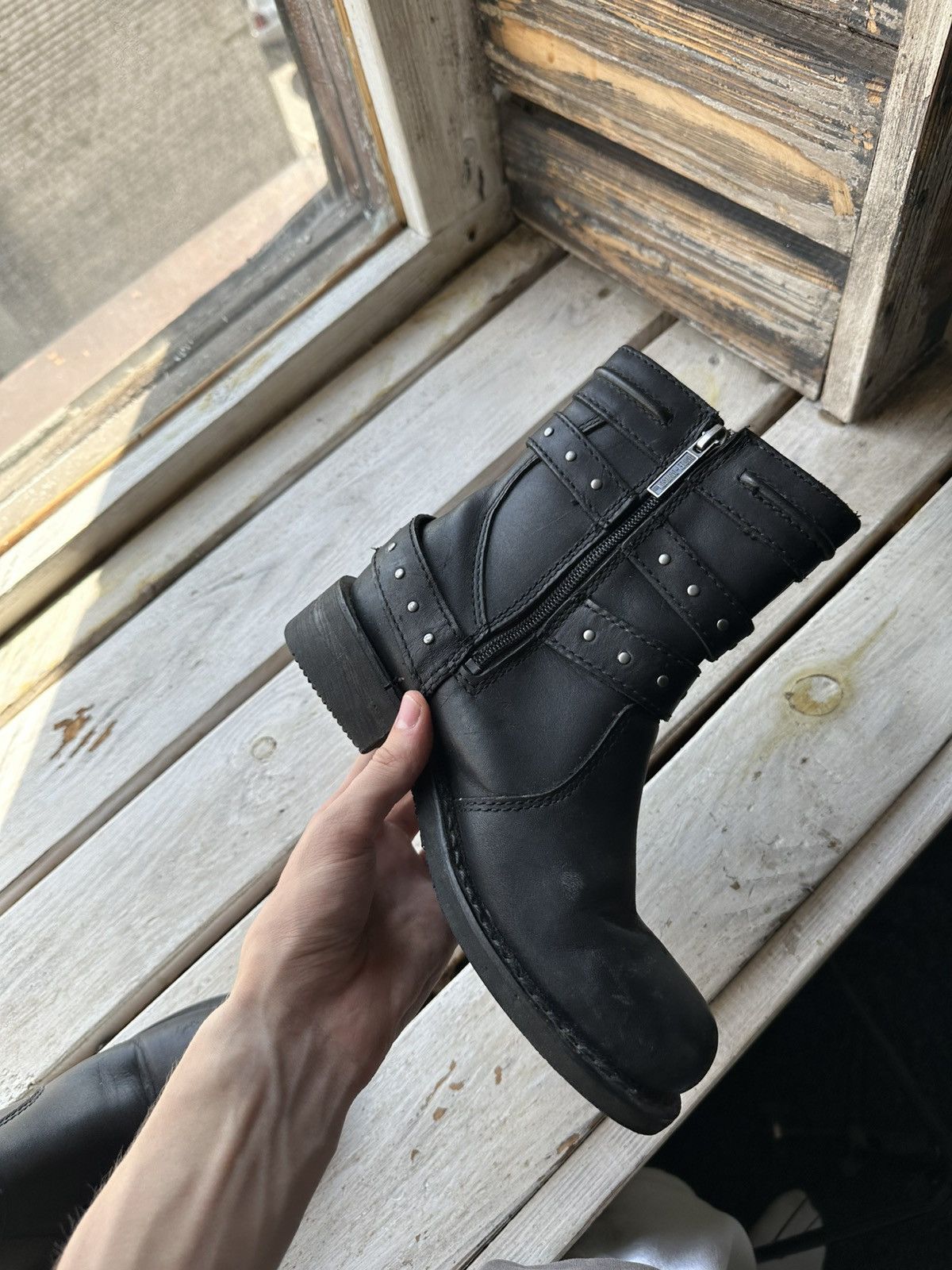Harley Davidson 🚨RARE HARLEY DAVIDSON BLACK BOOTS METAL WITH LOGO IF6WAS9 Size US 7 / IT 37 - 12 Thumbnail