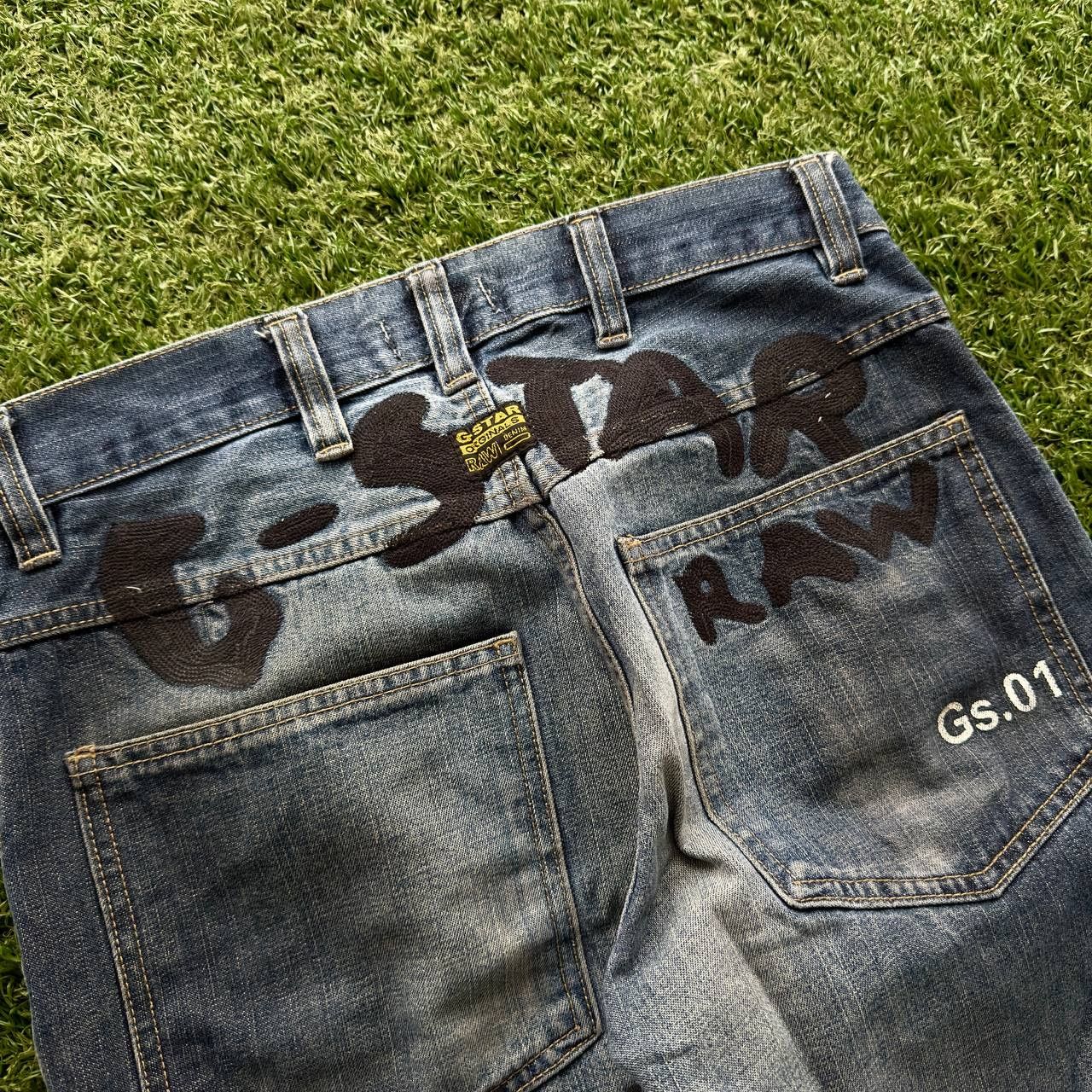 G-Star VINTAGE G STAR RAW BAGGY BIG LOGO FLARED HYPE WASHED JEANS Size US 30 / EU 46 - 2 Thumbnail