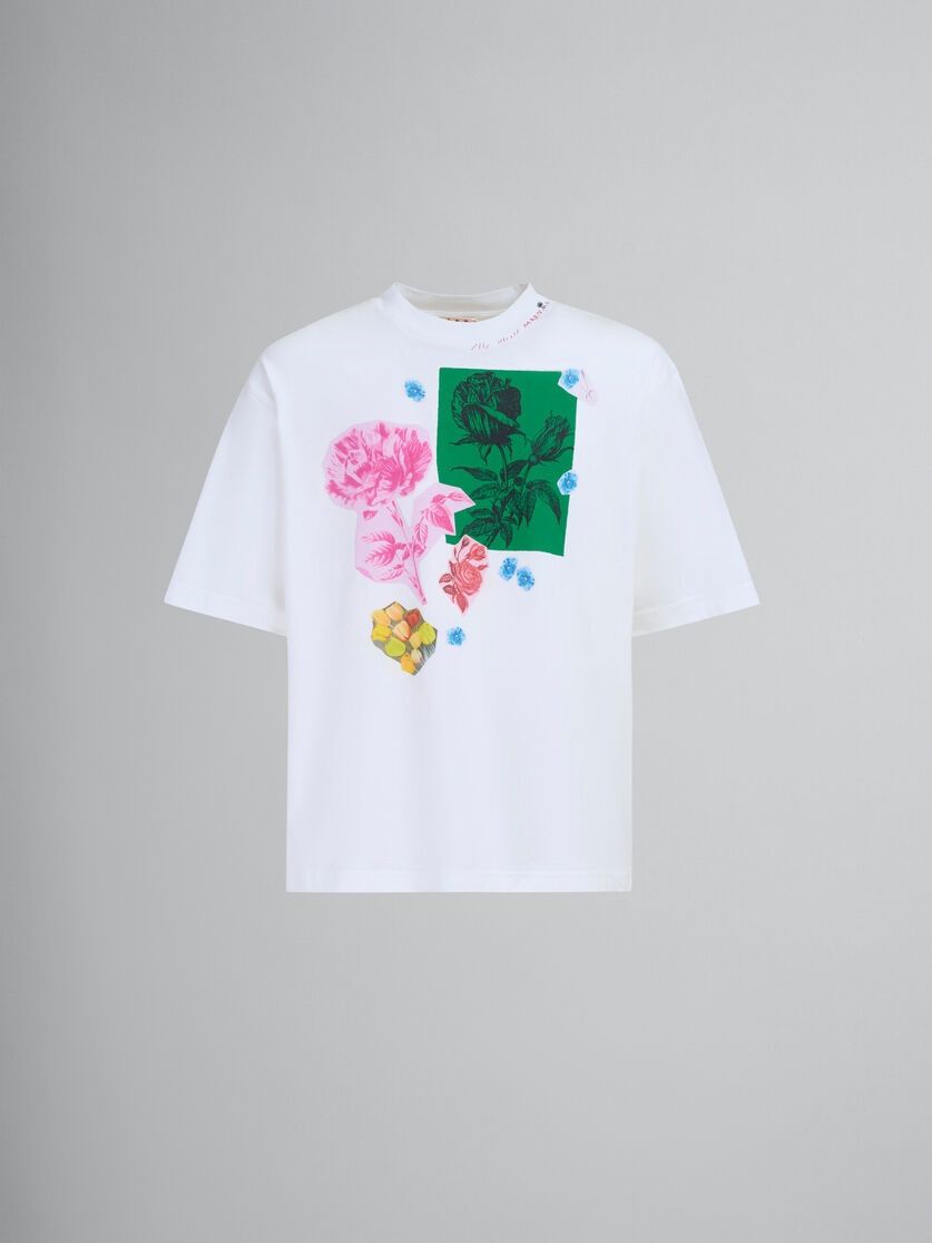 Marni oc11z0525 Floral Cotton T-Shirt in White Size US M / EU 48-50 / 2 - 1 Thumbnail
