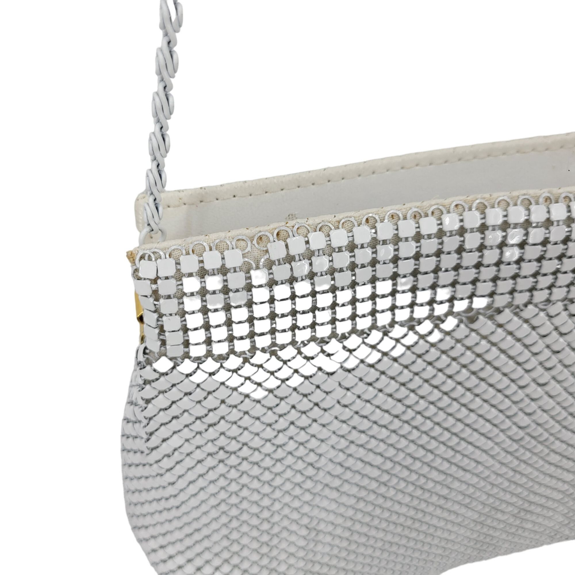 Vintage Vintage 80s White Metal Mesh Evening Bag Crossbody Chain Sho Size ONE SIZE - 6 Thumbnail
