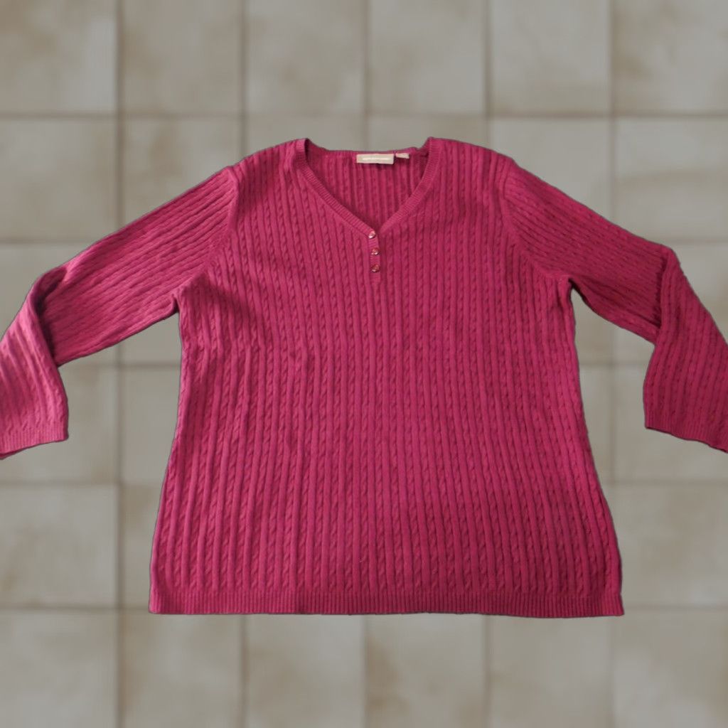 Croft & Barrow Croft & Barrow Women’s Sweater L Red Pullover Knit Cotton V-Neck Long Sleeve Classic Cozy Casual Knit Size L / US 10 / IT 46 - 1 Thumbnail