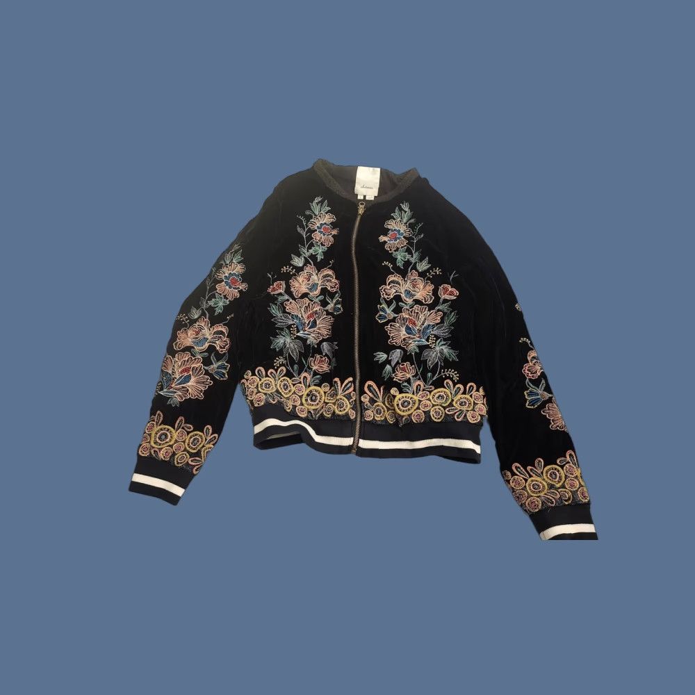 Anthropologie VINTAGE Elevenses Jacket Womens S Black Velvet Embroidered Bomber Size S / US 4 / IT 40 - 1 Thumbnail