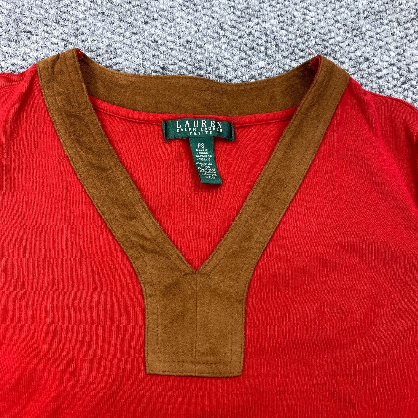Ralph Lauren Lauren Ralph Lauren Womens Petite Small Red V-Neck Tunic 3/4 Sleeve Blouse Shirt Size S / US 4 / IT 40 - 3 Thumbnail