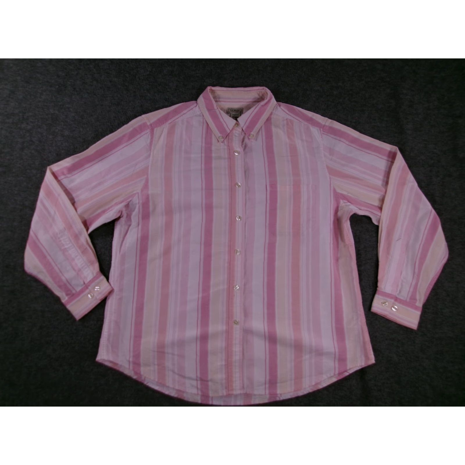Vintage L.L. Bean Button-Up Shirt Women Large Pink Striped Casual Long Sleeve Collared Bas e Layer Beach Classic 80s 90s Outdoor Workwear Size L / US 10 / IT 46 - 3 Thumbnail