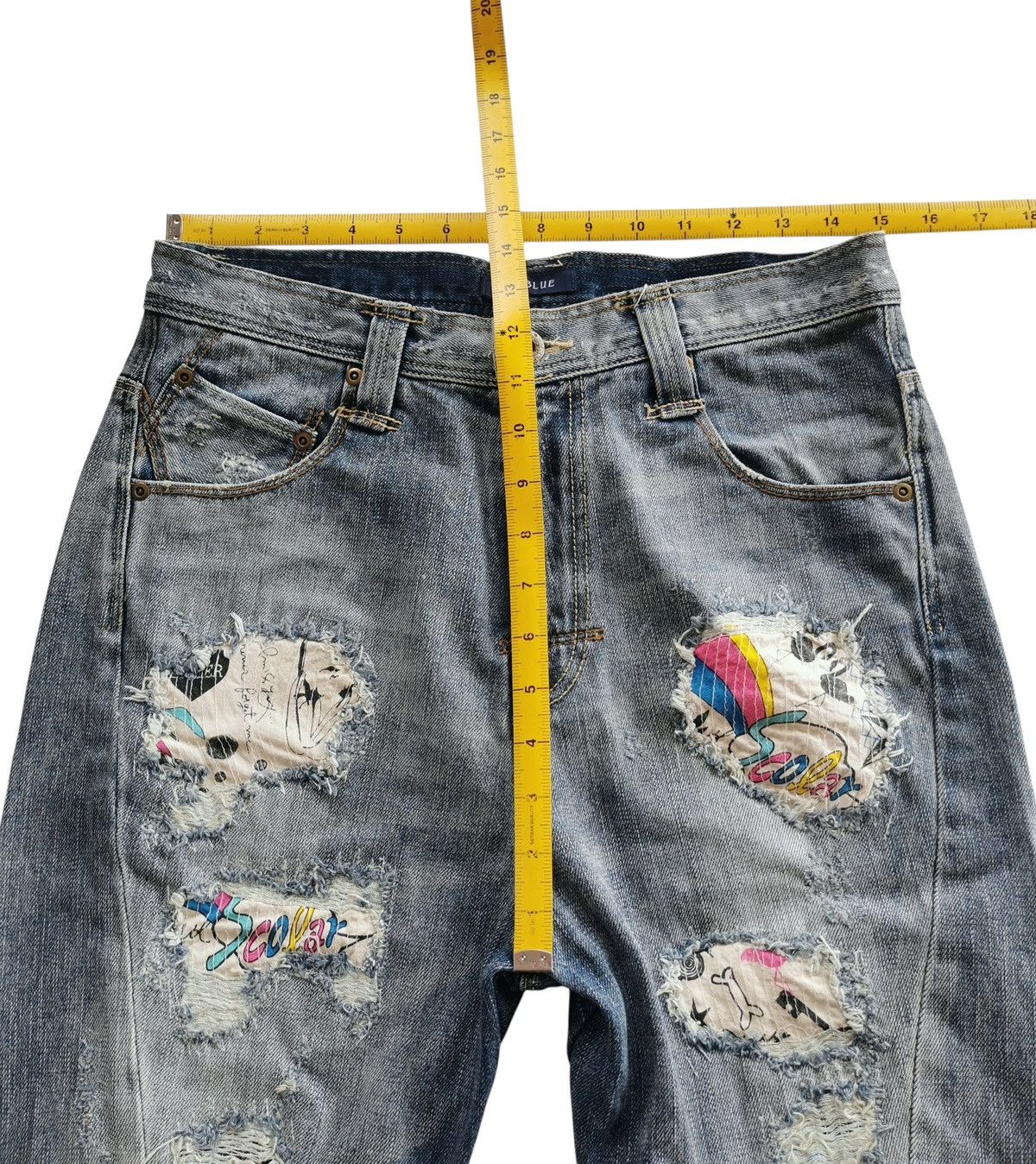 Kapital Bit Blue Distressed Patchwork Jeans Size US 30 / EU 46 - 9 Thumbnail
