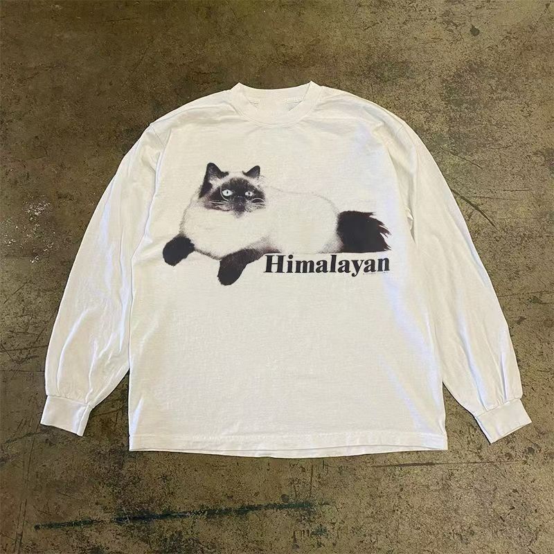 Japanese Brand White washed vintage cat print long-sleeved t-shirt Size US M / EU 48-50 / 2 - 1 Thumbnail