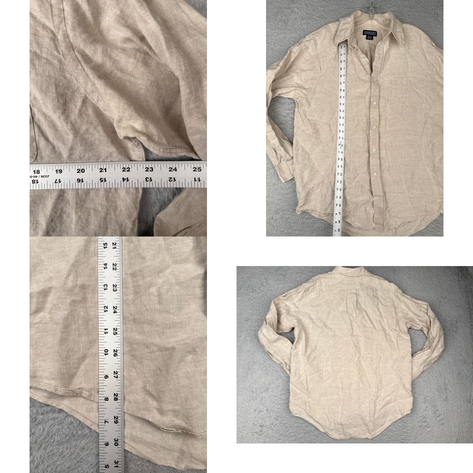 Lands' End Lands' End Mens Button-Up Shirt Beige Cotton Long Sleeve with Pockets 16.5-34 Size Regular Slimming Pocketed Casual Workwear Size US XL / EU 56 / 4 - 8 Thumbnail