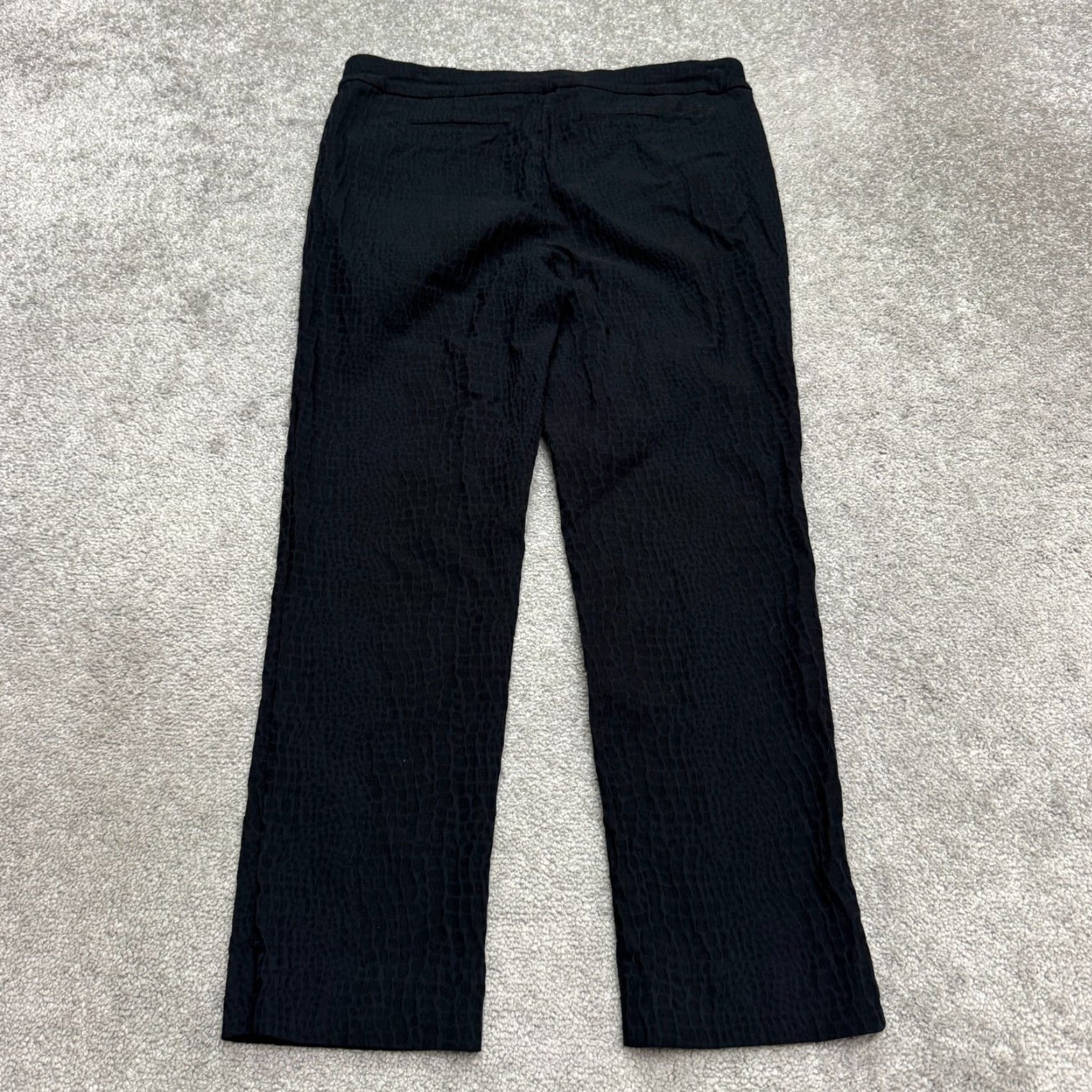 Vintage CHICO'S Pants Women 12R Black Jacquard Pull-On Straight Ankle Rayon/Spandex Womens Size 34" / US 12 / IT 48 - 2 Thumbnail