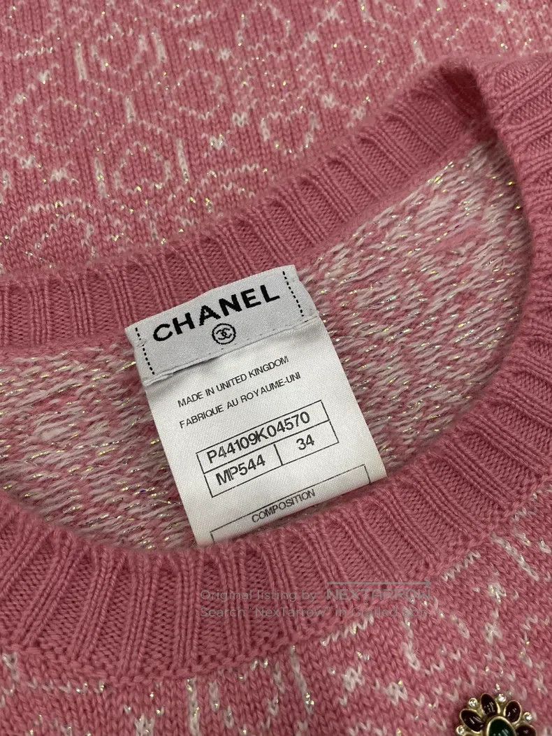 Chanel Chanel Pink Gemstone Buckle Small Money Cashmere Sweater Size XXS / US 00 / IT 34 - 5 Thumbnail