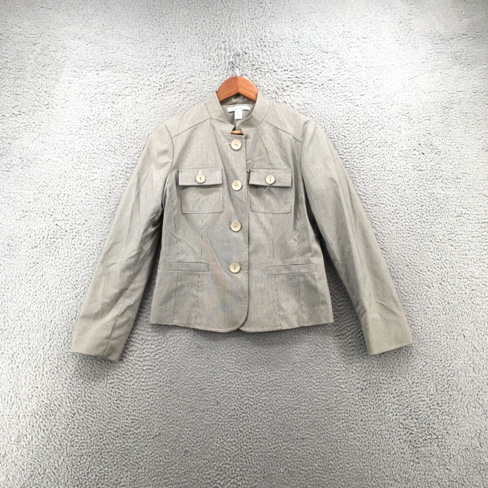 Kenneth Cole Kenneth Cole Blazer Jacket Womens 8 Gray Striped Cotton Blend Button Pockets Size M / US 6-8 / IT 42-44 - 2 Thumbnail