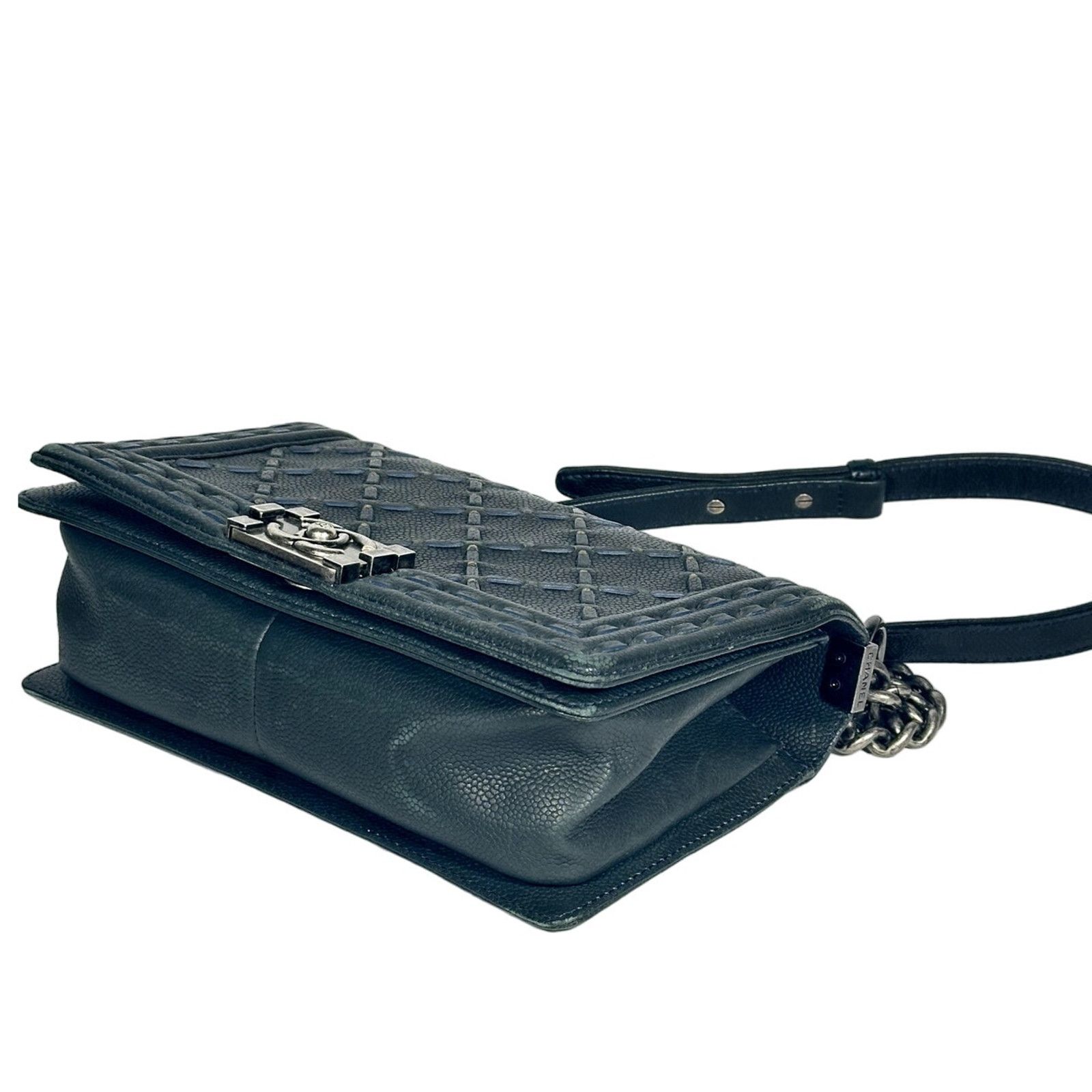CHANEL Caviar Stitched Medium Boy Flap Shoulder Bag Black