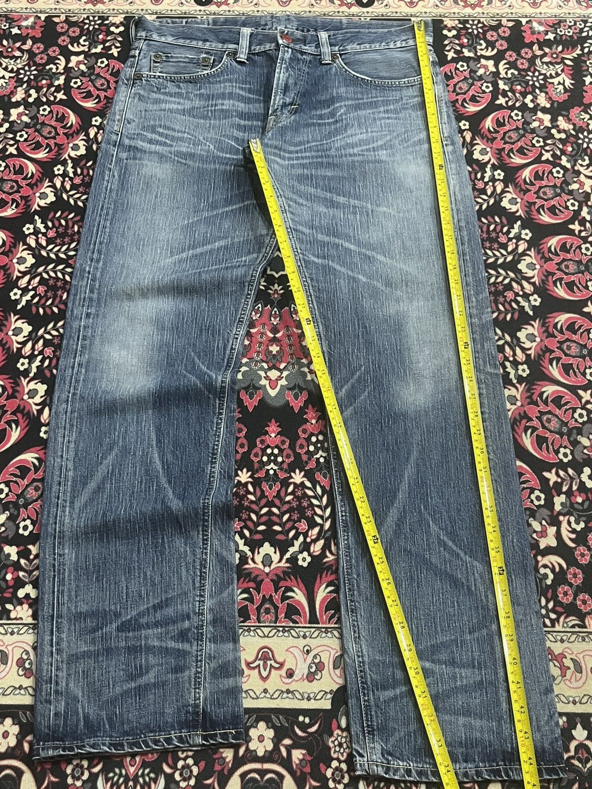 Edwin Edwin 503 Blue Trip Slashed Blue Washed Straight Leg Jeans Size US 34 / EU 50 - 13 Thumbnail