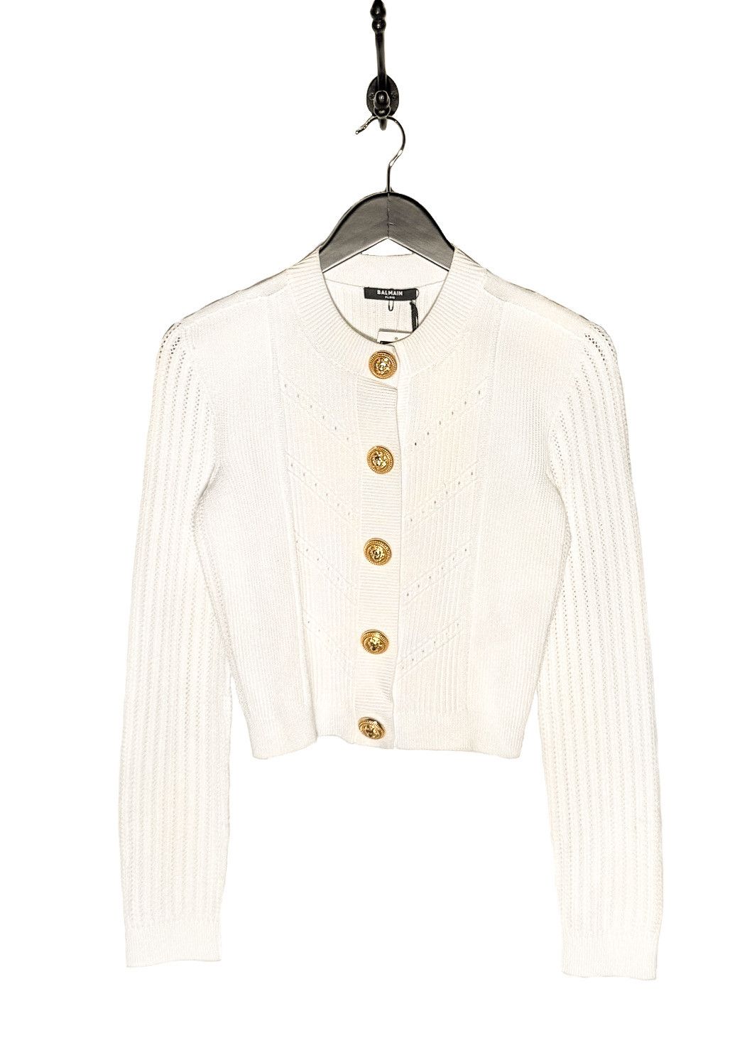 Balmain Balmain Gold Buttons White Cropped Cardigan Sweater Size S / US 4 / IT 40 - 1 Thumbnail
