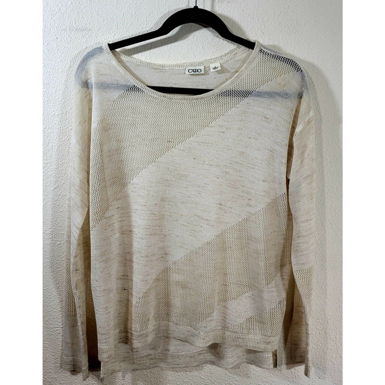 Other Cato Cream Marled Open Knit Hi Low Top Small Drop Shoulder Size S / US 4 / IT 40 - 9 Thumbnail
