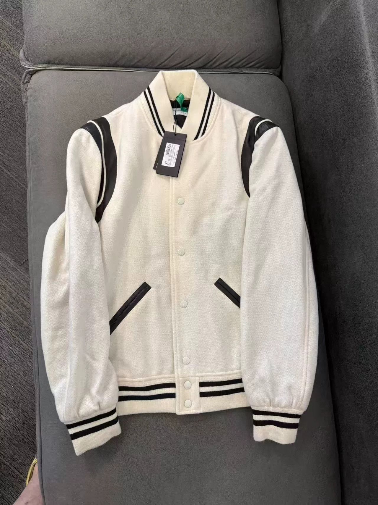 Saint Laurent Paris Saint Laurent White Baseball Jacket Size US L / EU 52-54 / 3 - 1 Thumbnail