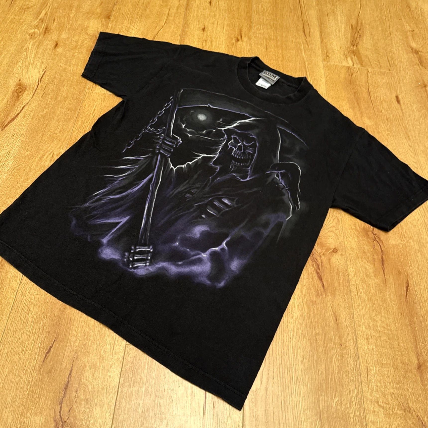 Vintage VTG ODM Y2K Grim Reaper Macabre Graphic Print Black L T Shirt Skull Dark Death Unisex Adults Size US L / EU 52-54 / 3 - 4 Thumbnail
