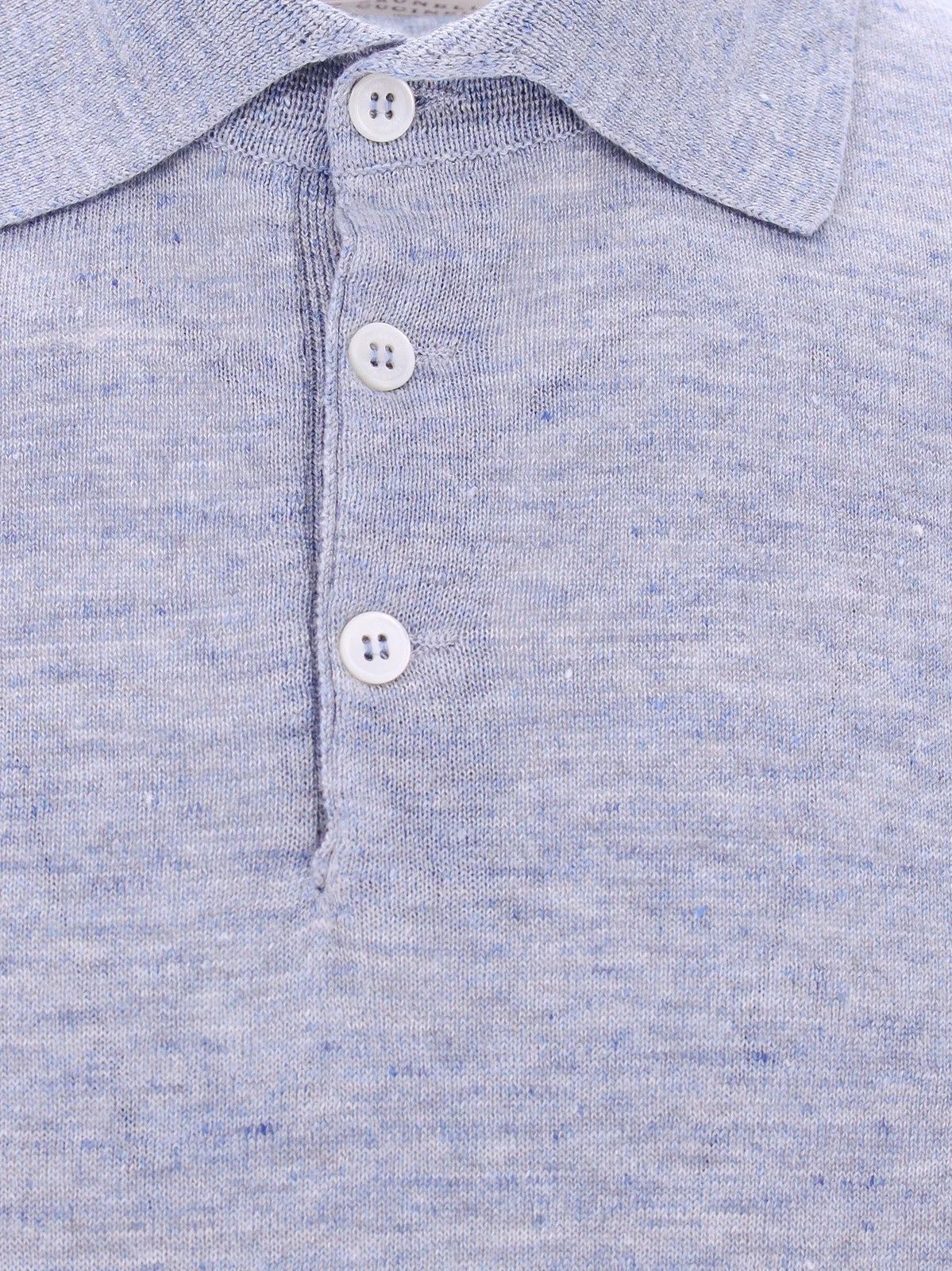 Brunello Cucinelli o1w1db10725 Ribbed Knit Polo Shirt in Light Blue Size US S / EU 44-46 / 1 - 3 Thumbnail